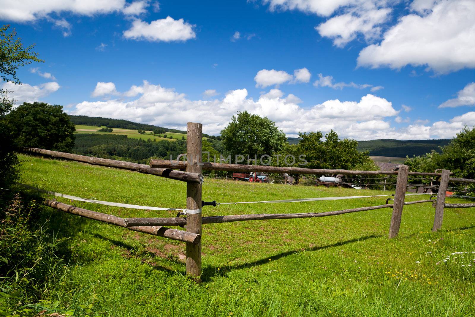 wooden fence on green pasture by catolla