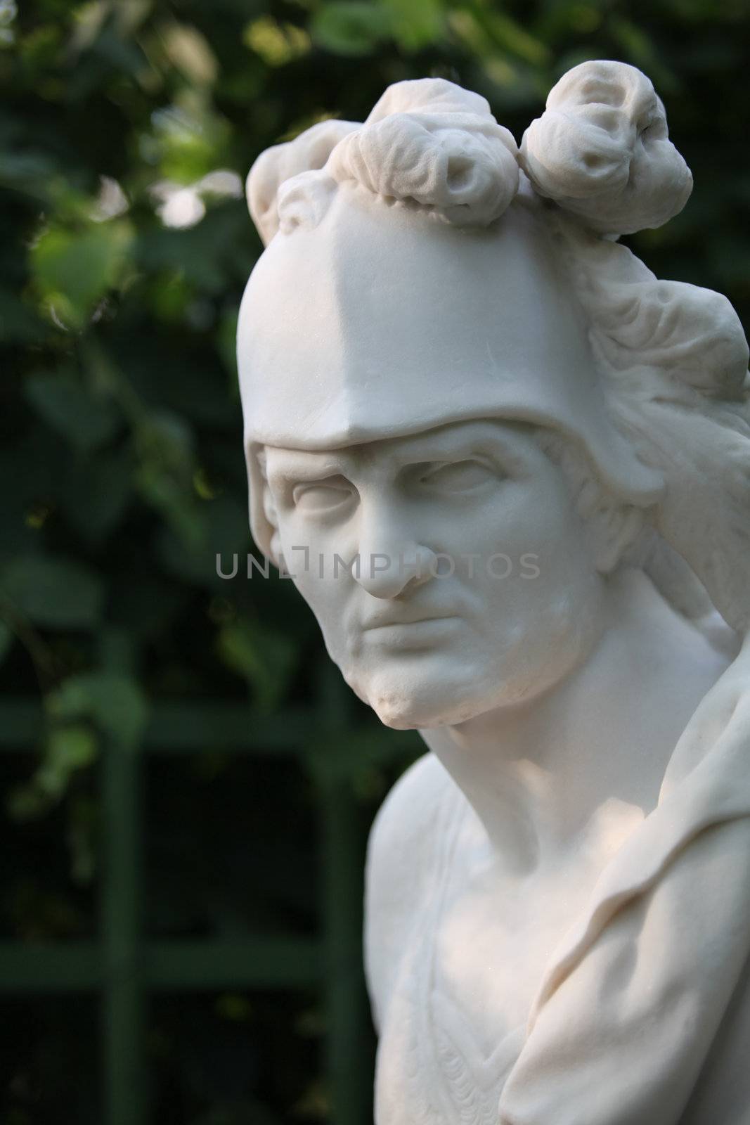 Antique statue of Greek god of war Ares (Mars in Roman mythology). Situated in Summer Garden in St. Petersburg, Russia