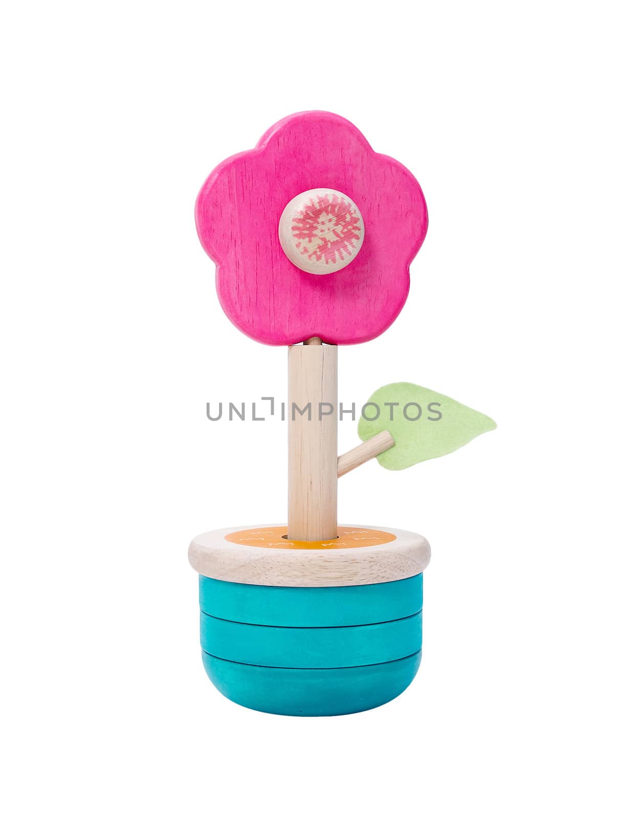 Colorful wooden flower toy vase isolates