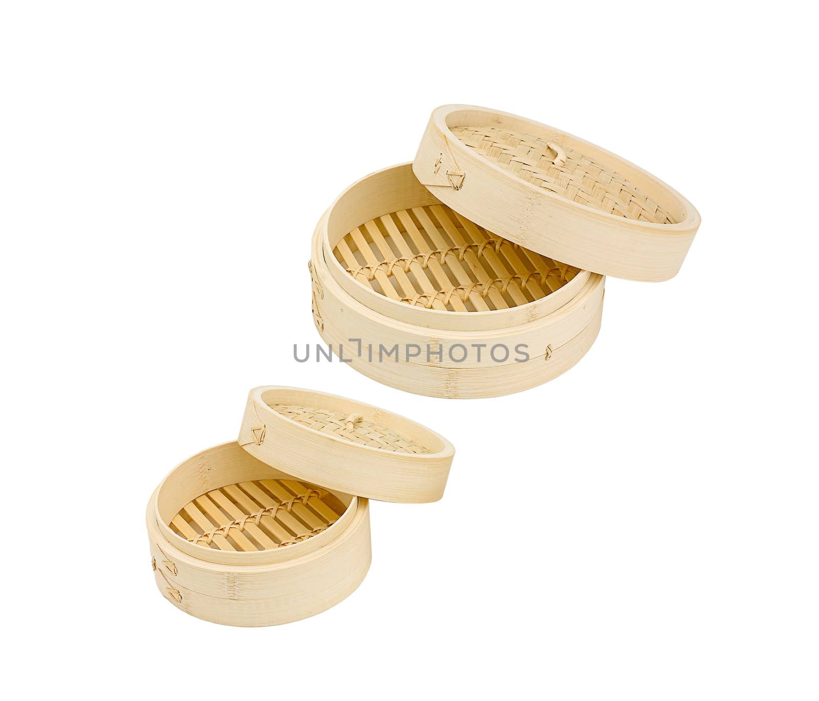 Empty bamboo basket for steaming Japanese or asian food isolated 