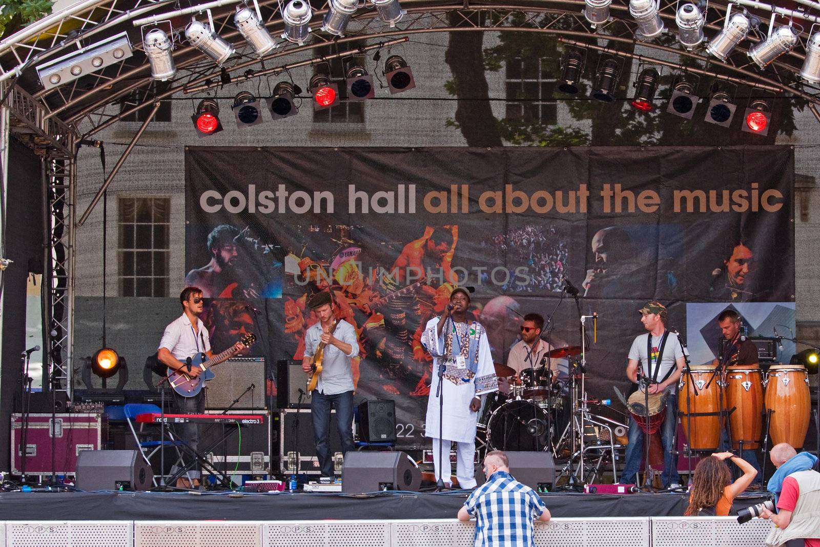 BRISTOL, ENGLAND - AUGUST 1: The Sengalese singer Biram Seck and his band performing at the Harbour Festival in Bristol, England on August 1, 2010