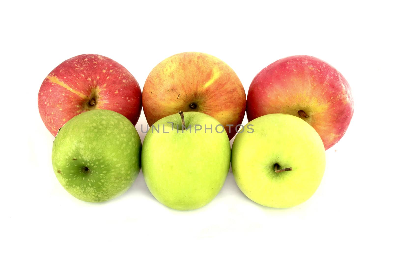 different colors apples on white background
