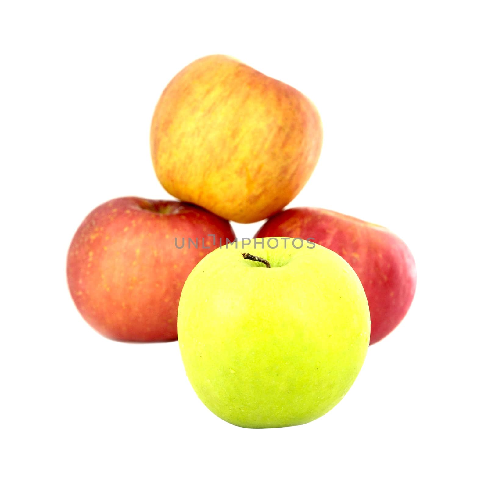 green and red apples on white background by geargodz