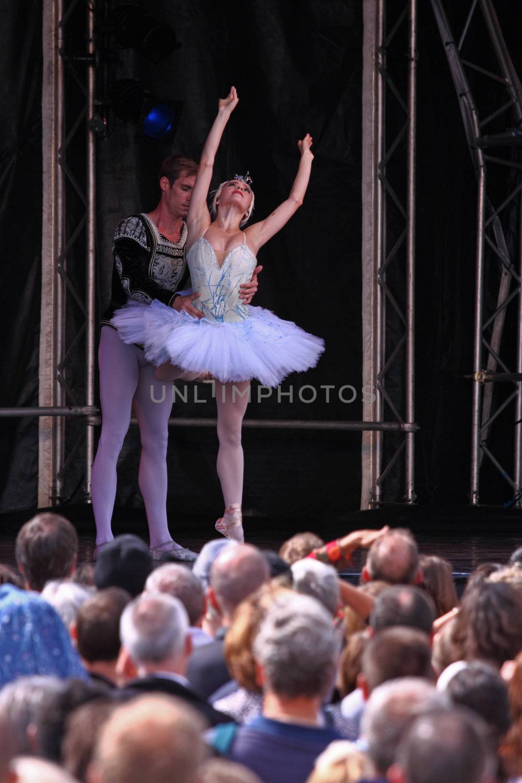 BRISTOL, ENGLAND - July 31: Megan Fairchild and Andrew Veyette of the New York City Ballet perform Swan Lake in the Dance Village at the three day Harbour Festival in Bristol, England on July 31, 2010