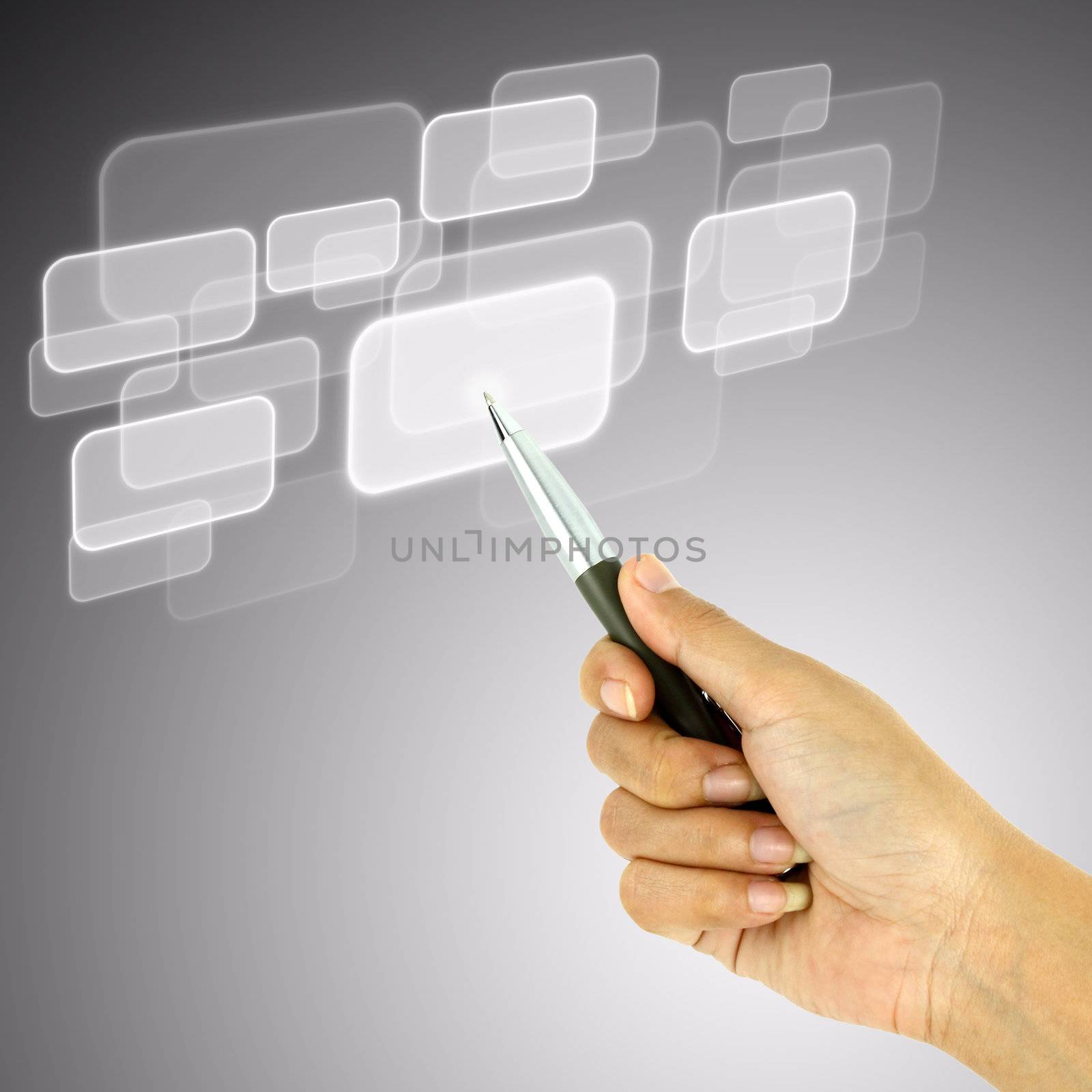 a pen pointer on a touch screen interface