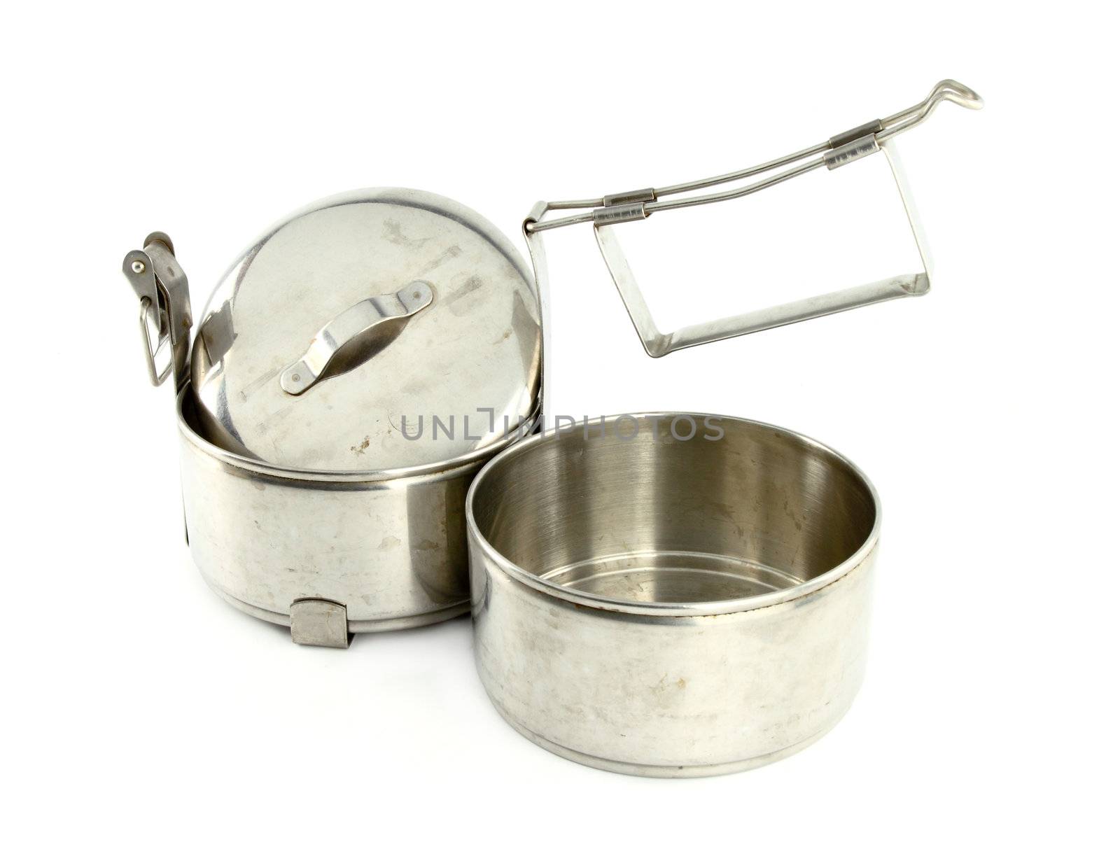 Silver Metal Tiffin separate, Food Container On White Background by geargodz