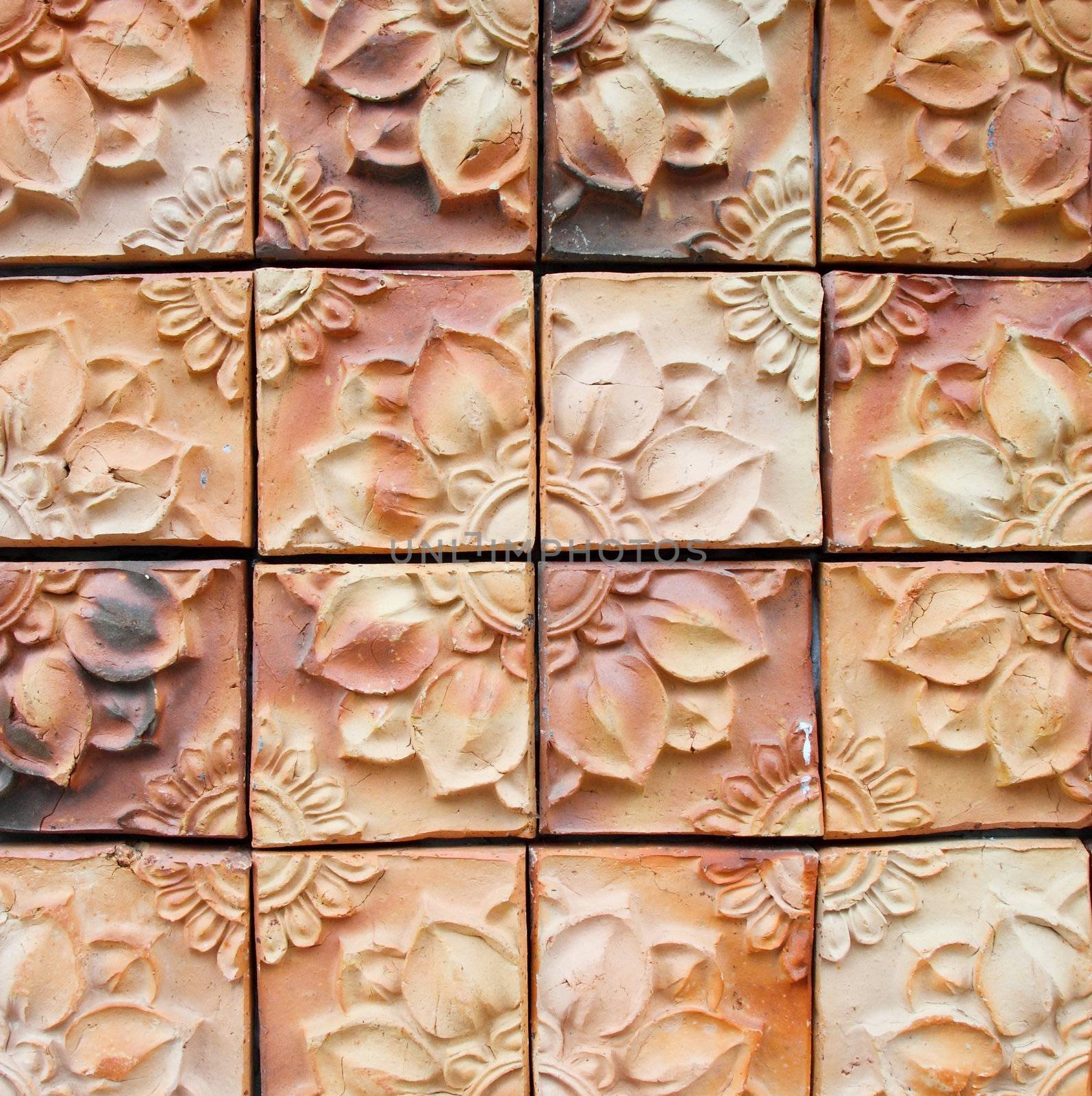 ancient decorative tiles in the east, Thailand by geargodz