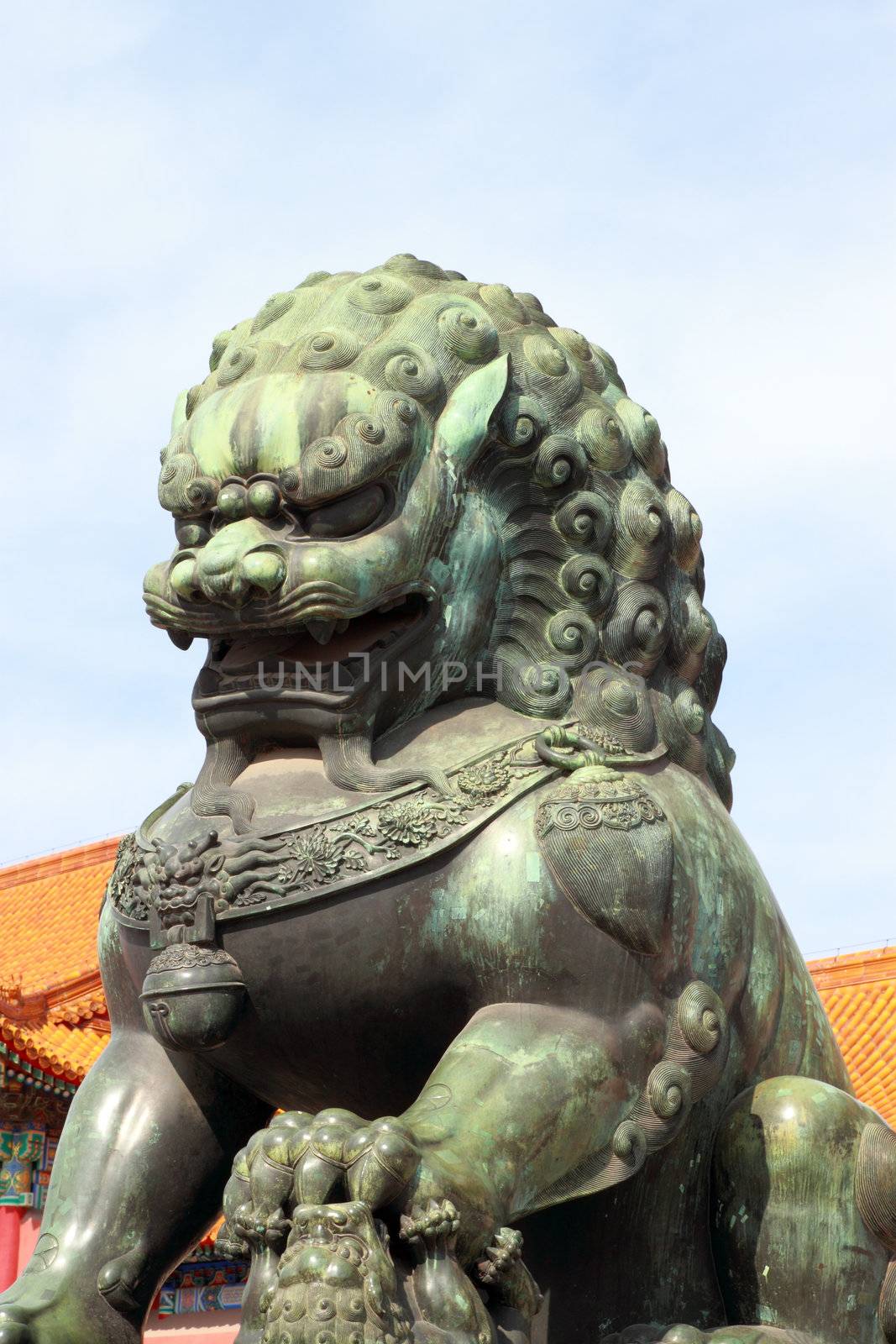 lion at entrance of The Forbidden City in Beijing, China by geargodz