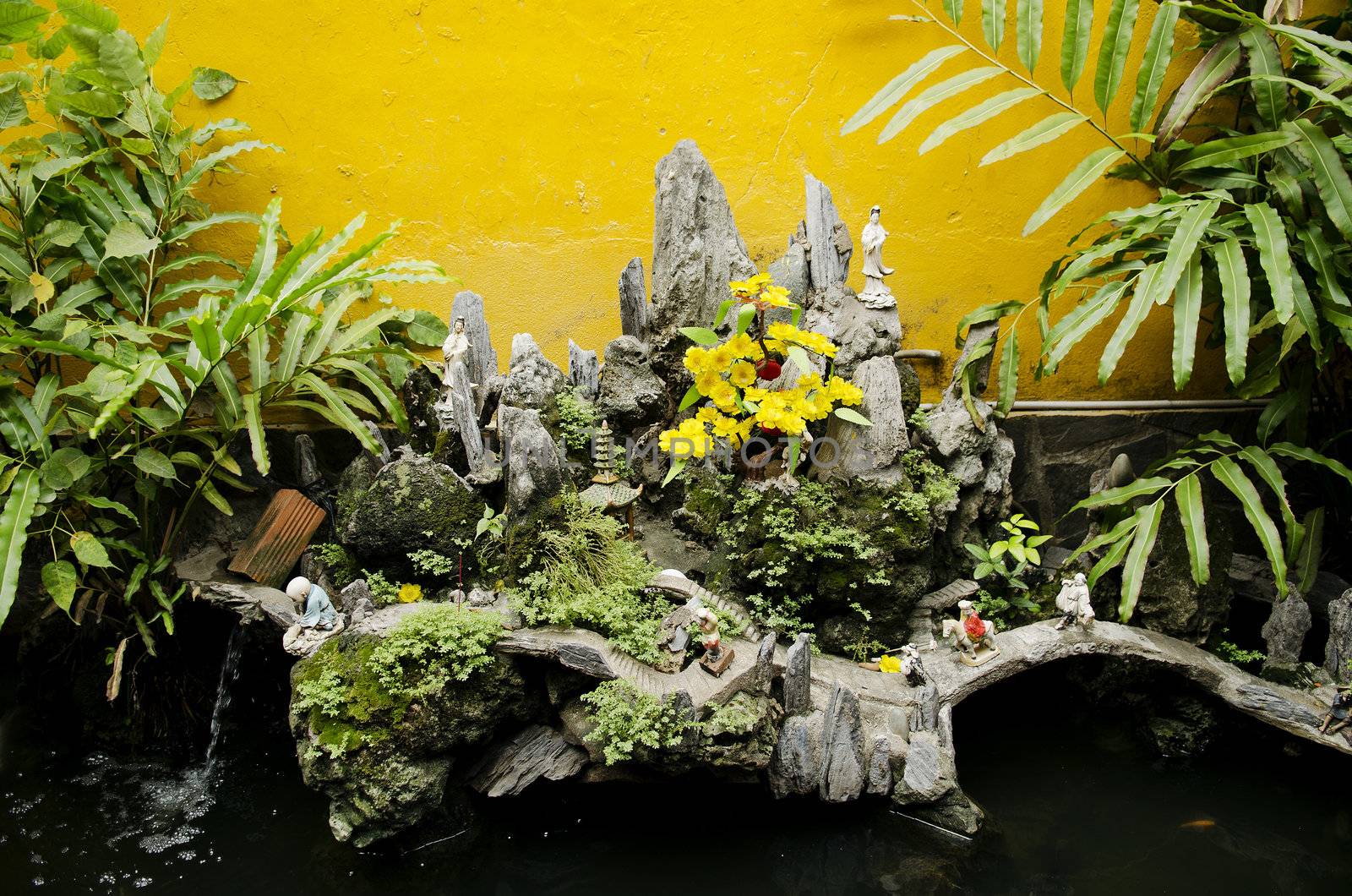 chinese temple garden detail in vietnam