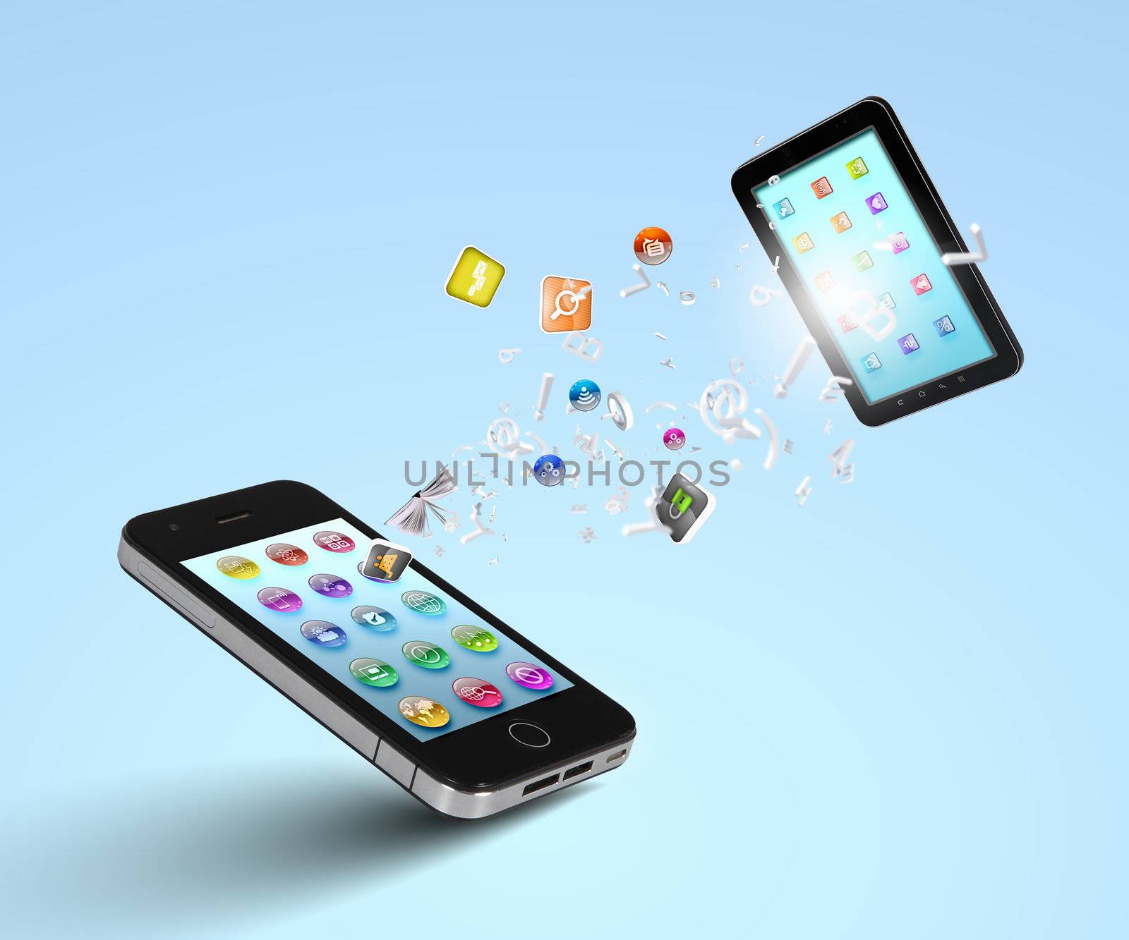 Modern communication technology illustration with mobile phone and high tech background