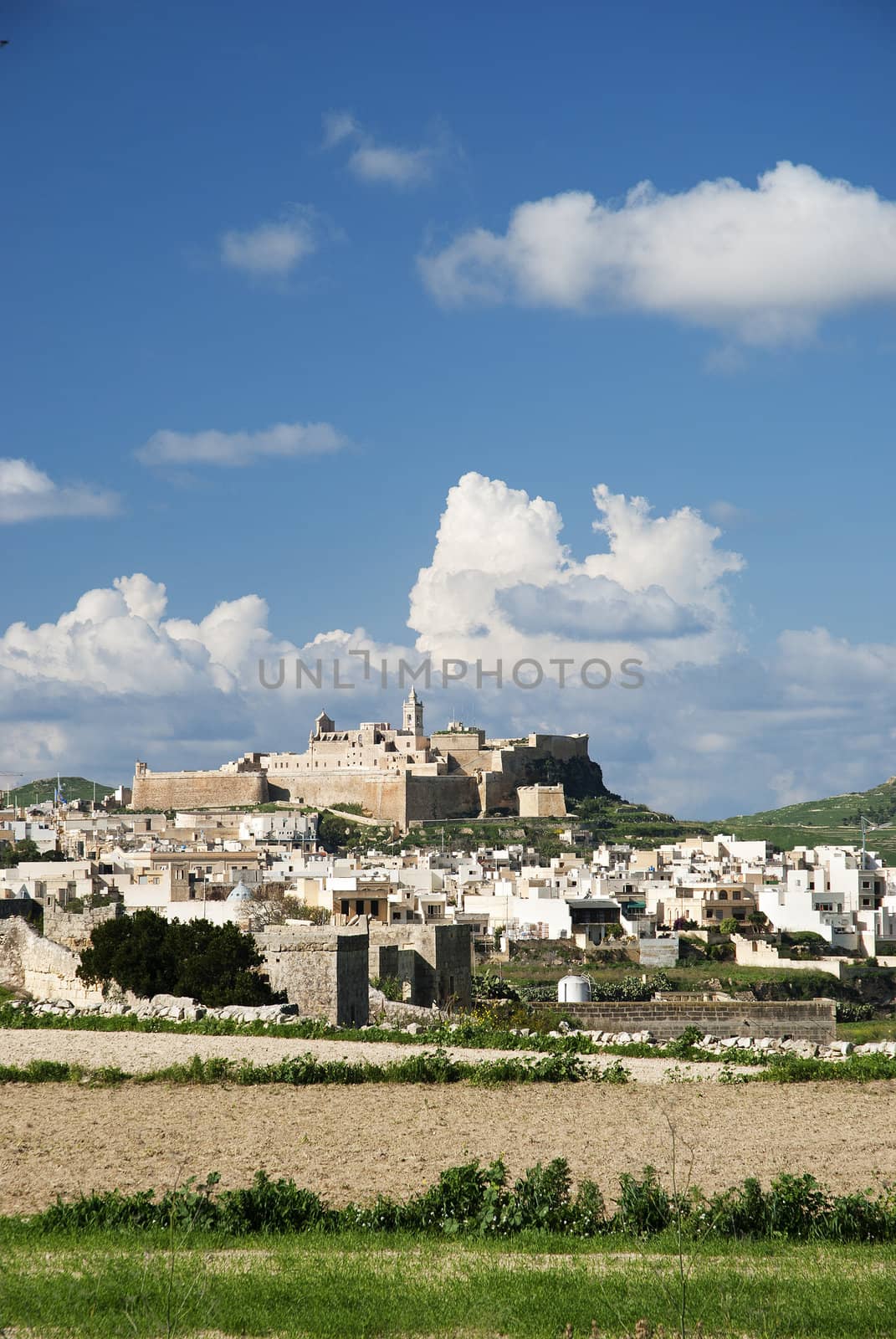 view of victoria town in gozo island malta