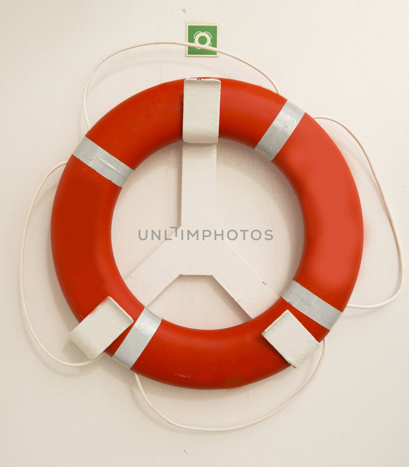 Red  lifebuoy on board the passenger ship