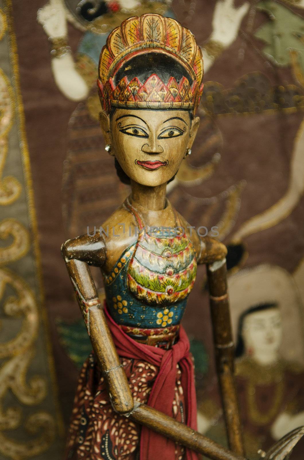 traditional wooden puppet in bali indonesia