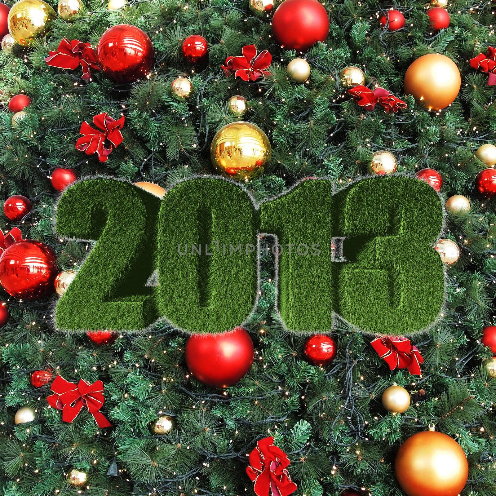 2013 New Year sign on christmas tree decorations