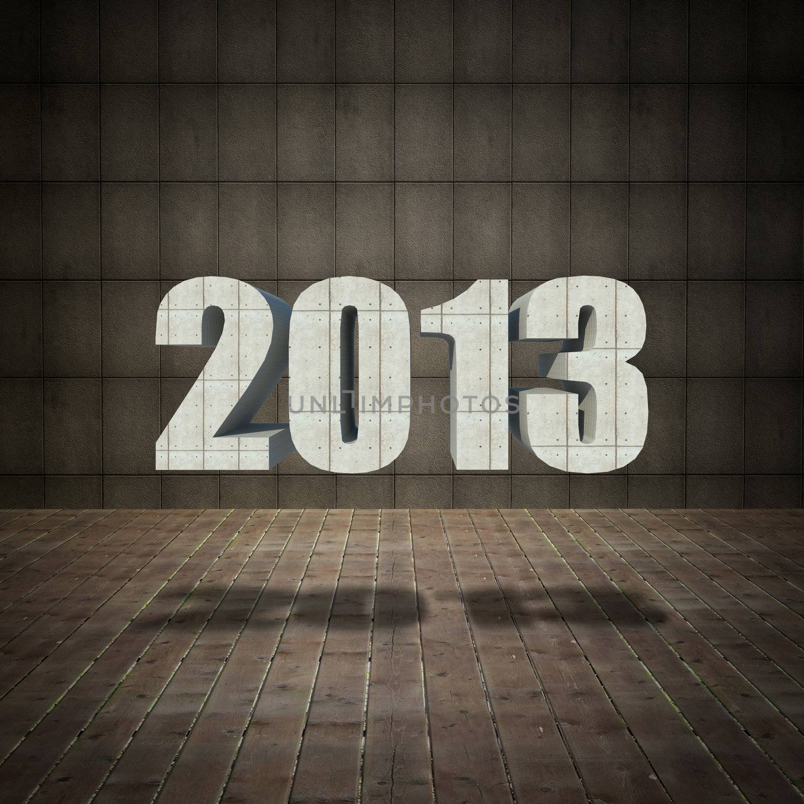 2013 new year  with grunge wall and old wood floor by siraanamwong