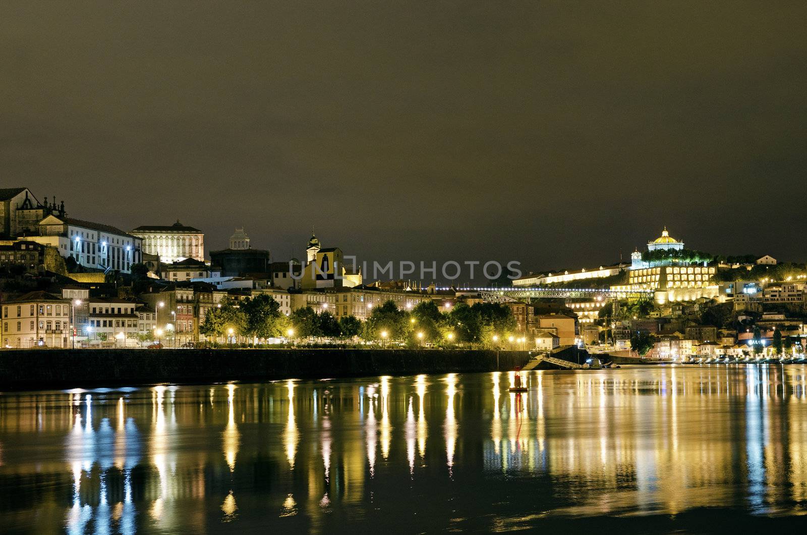 porto riverside by night in portugal