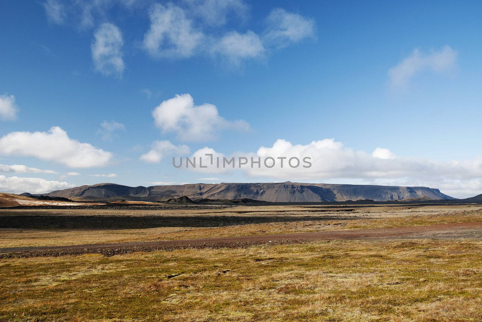 landscape in interior iceland with mountains