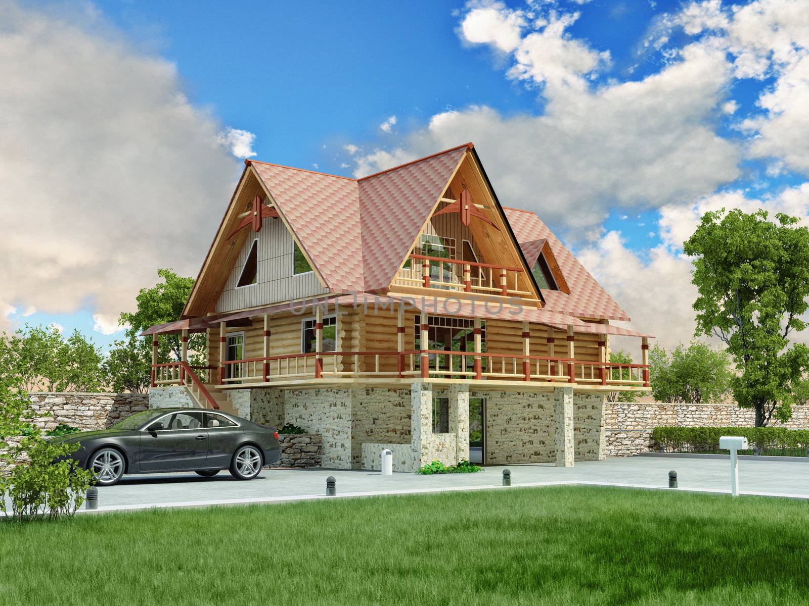 Beautiful luxury home (3D rendering)