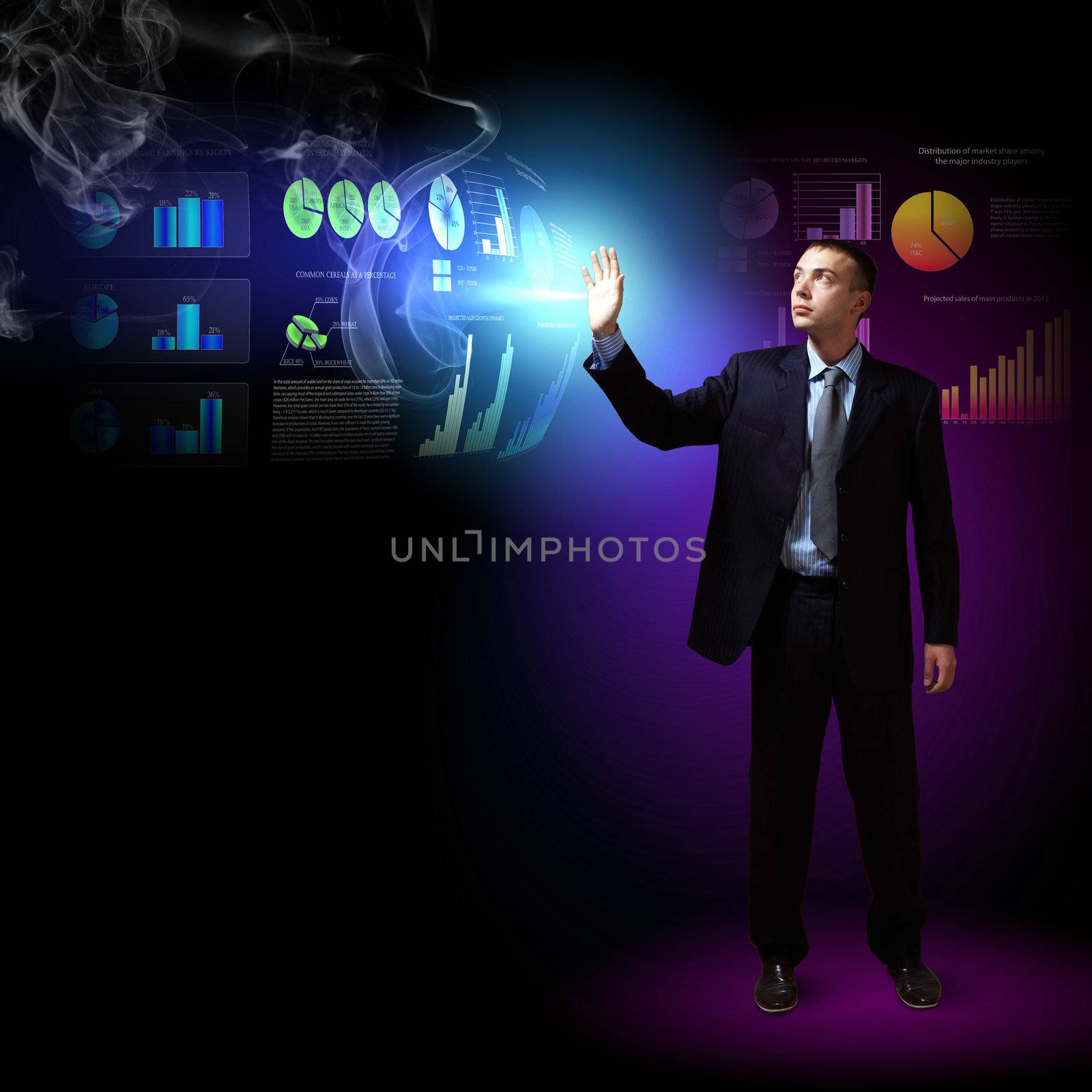 Modern people doing business, young businessman with money symbols