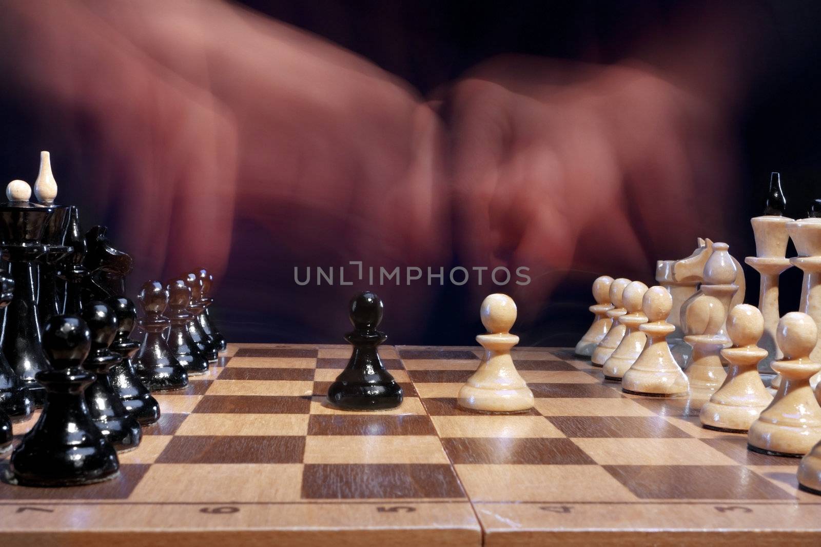 chess battle creative with movements of the hands