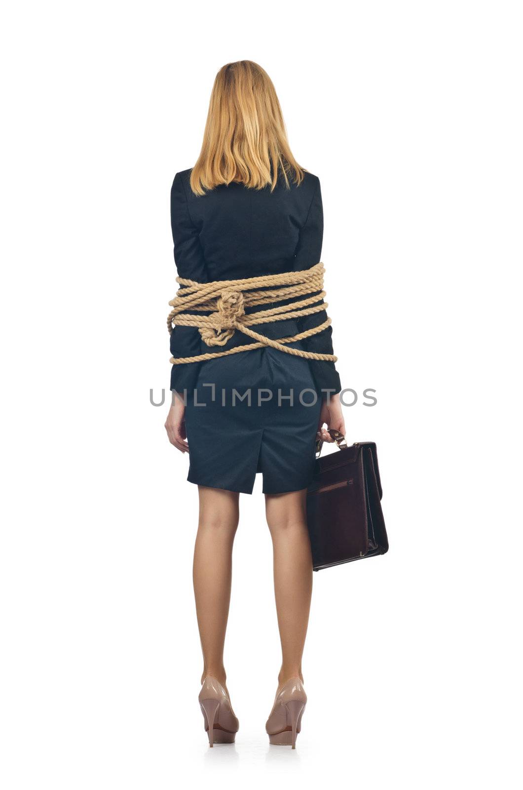 Tied woman in business concept