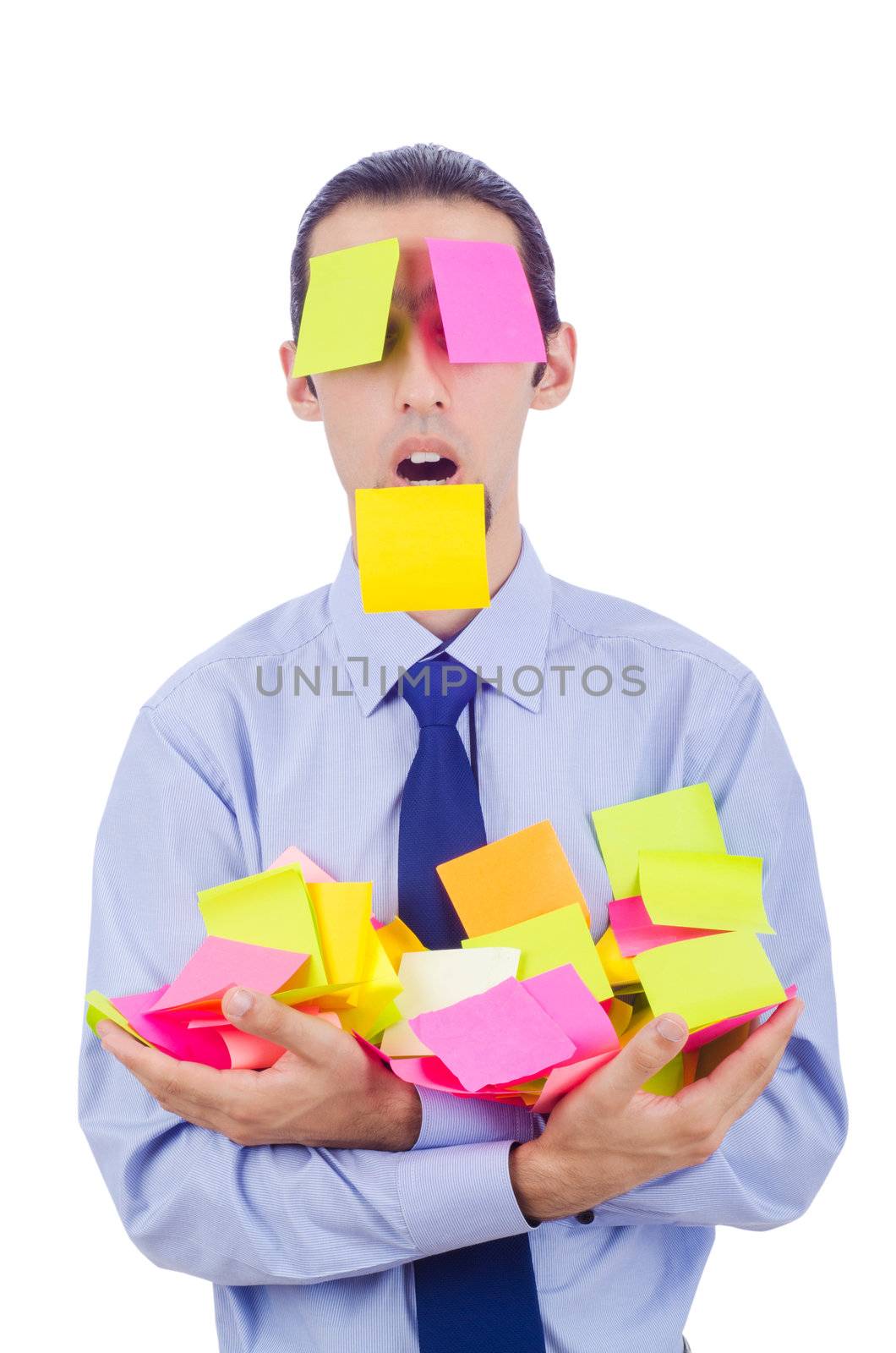 Man with lots of reminder notes by Elnur