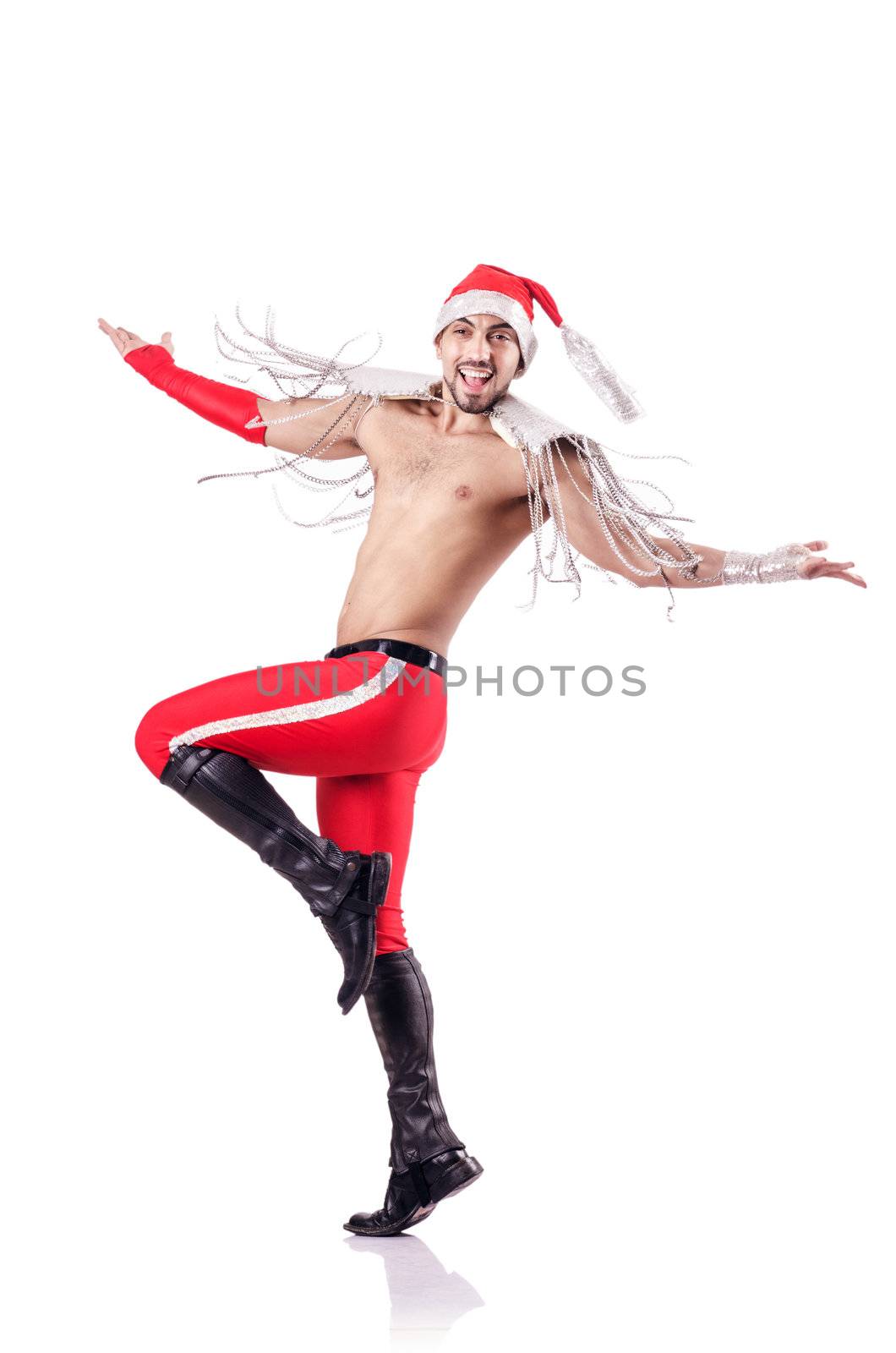 Dancing santa isolated on the white