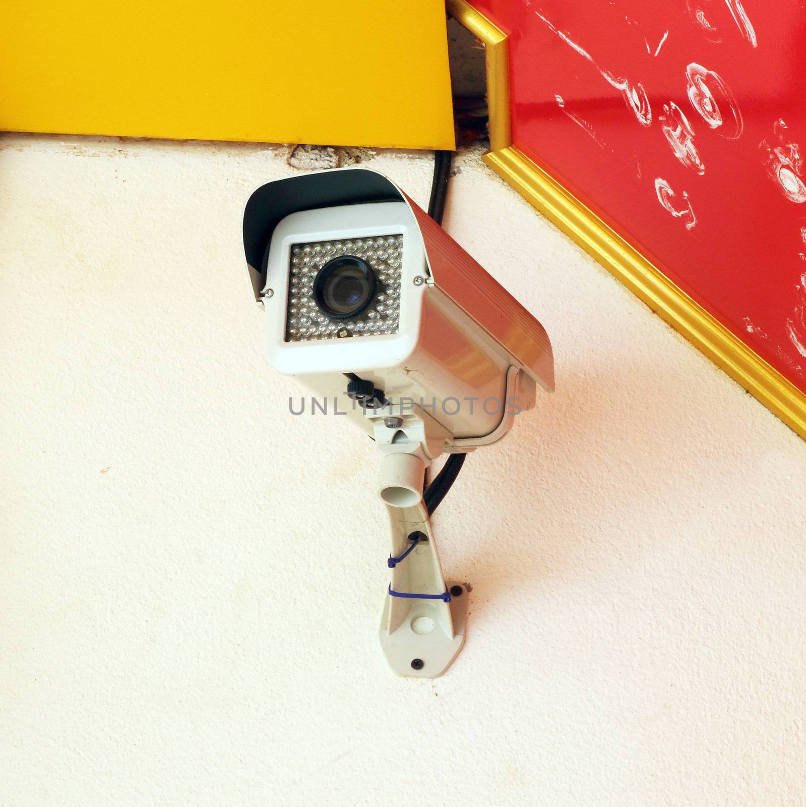 Security surveillance camera on the wall