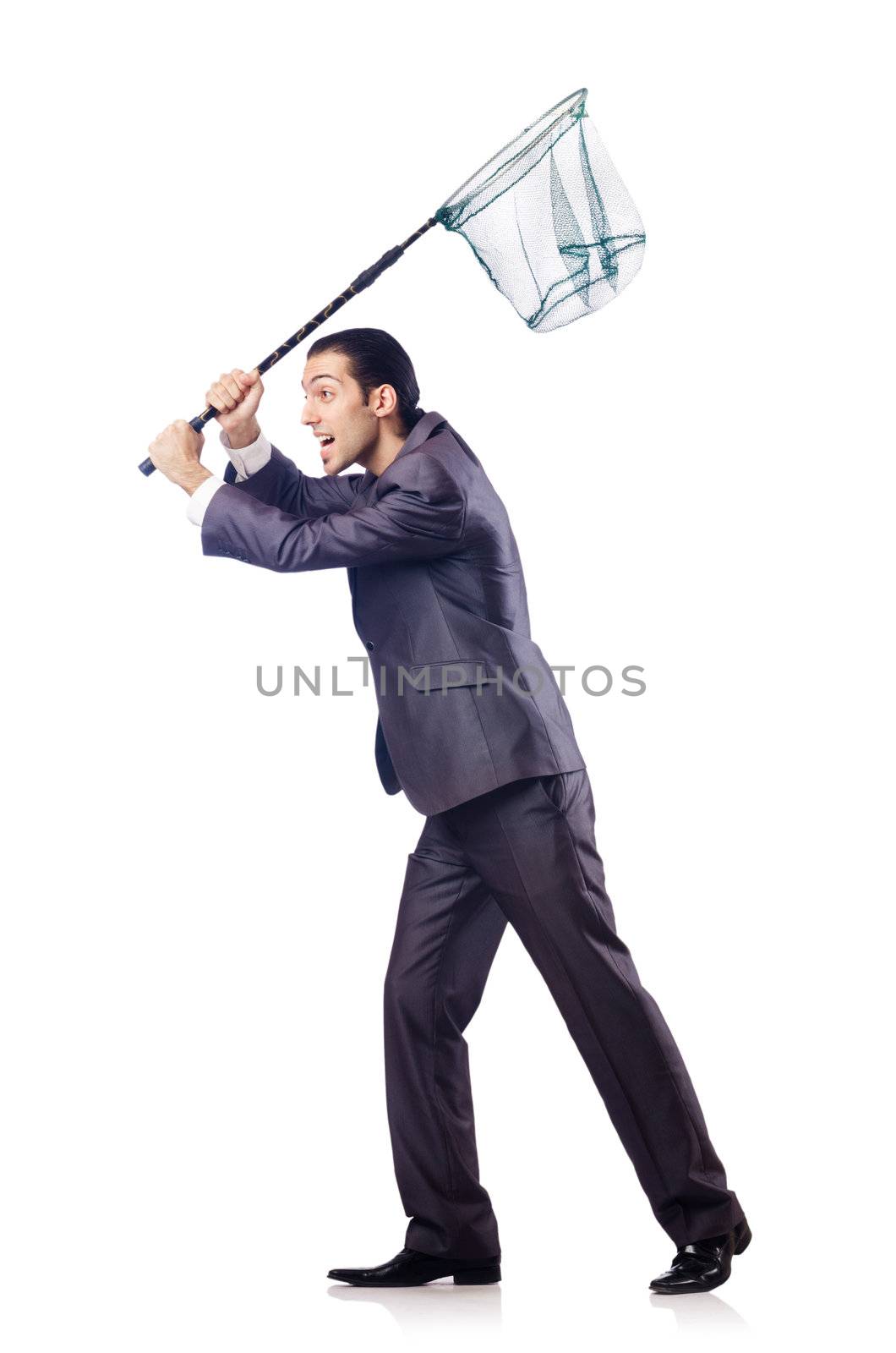 Businessman in business concept with net by Elnur