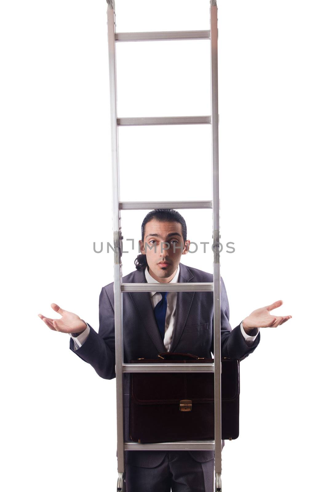 Businessman climbing the ladder isolated on white by Elnur