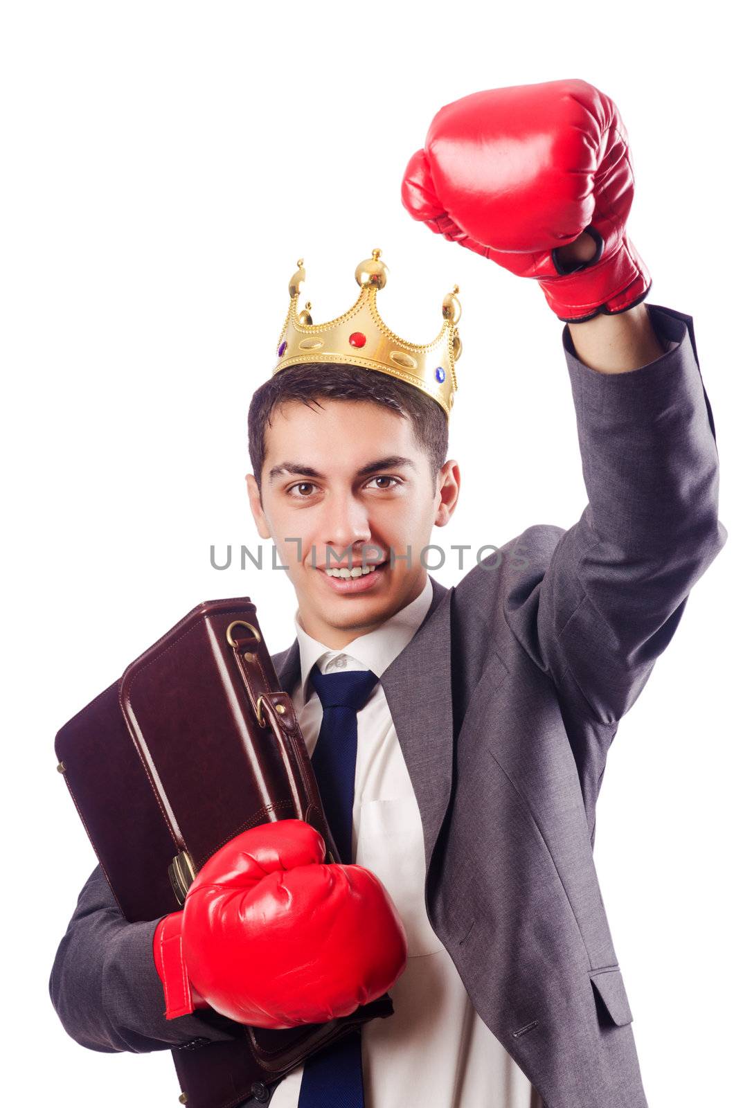 Handsome businessman with boxing gloves by Elnur