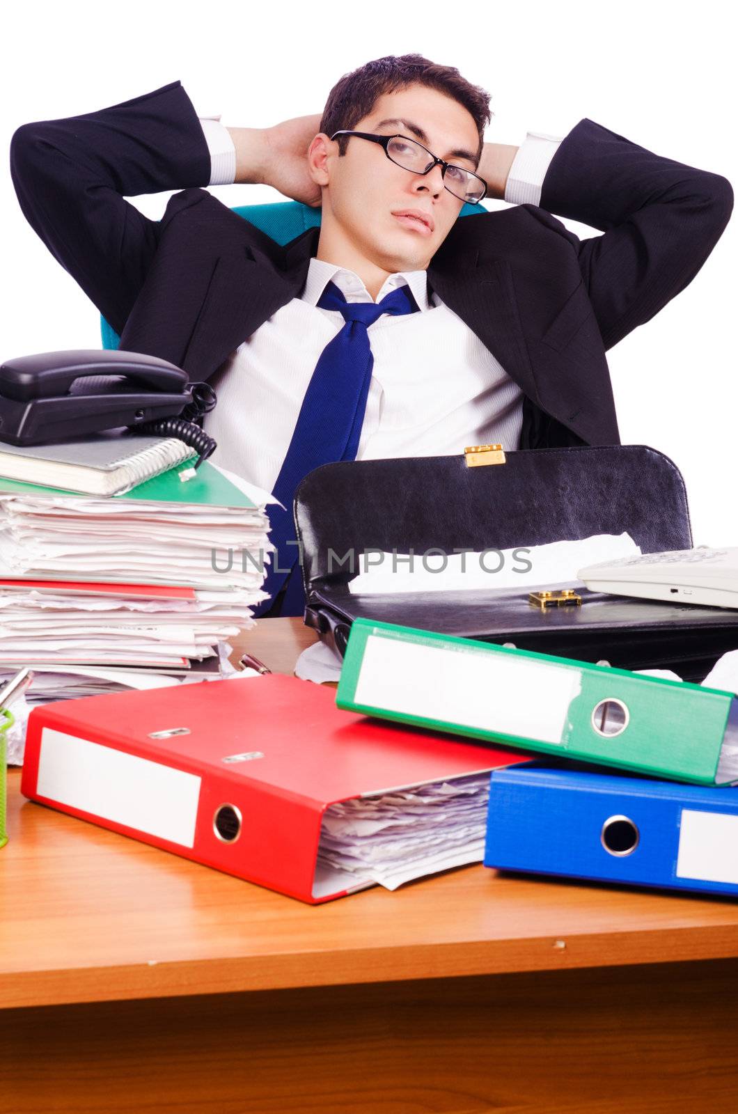 Busy stressed man in the office