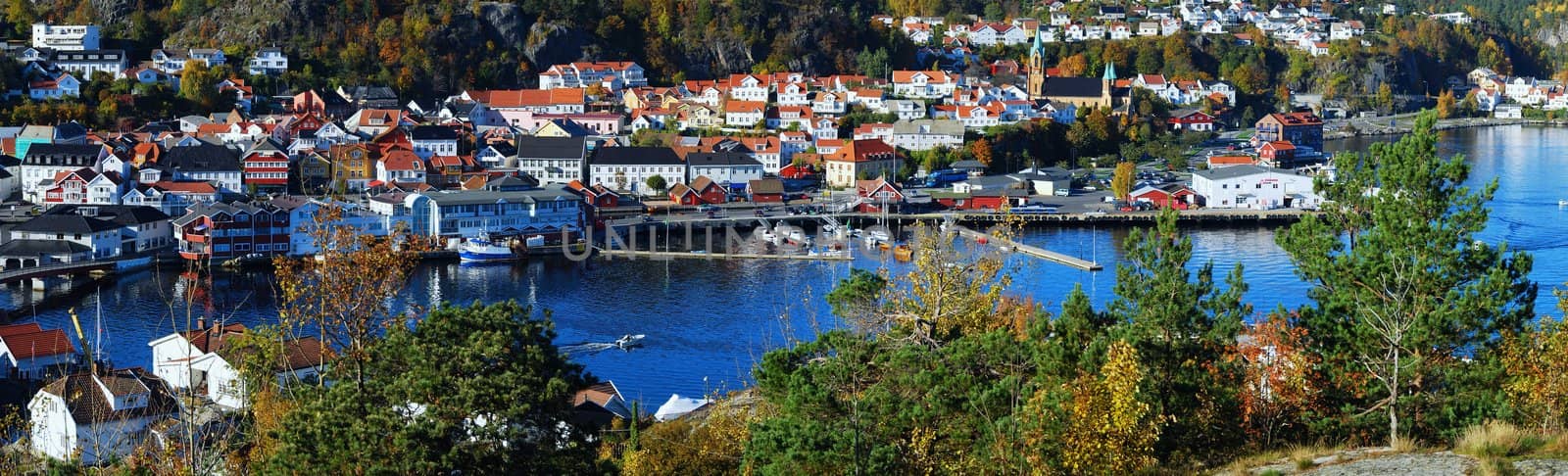 Autumn view of the city center and marina by teus