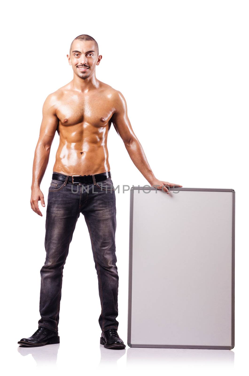 Naked man with blank board by Elnur