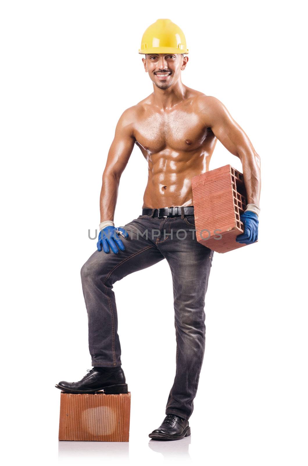 Sexy construction worker with bricks