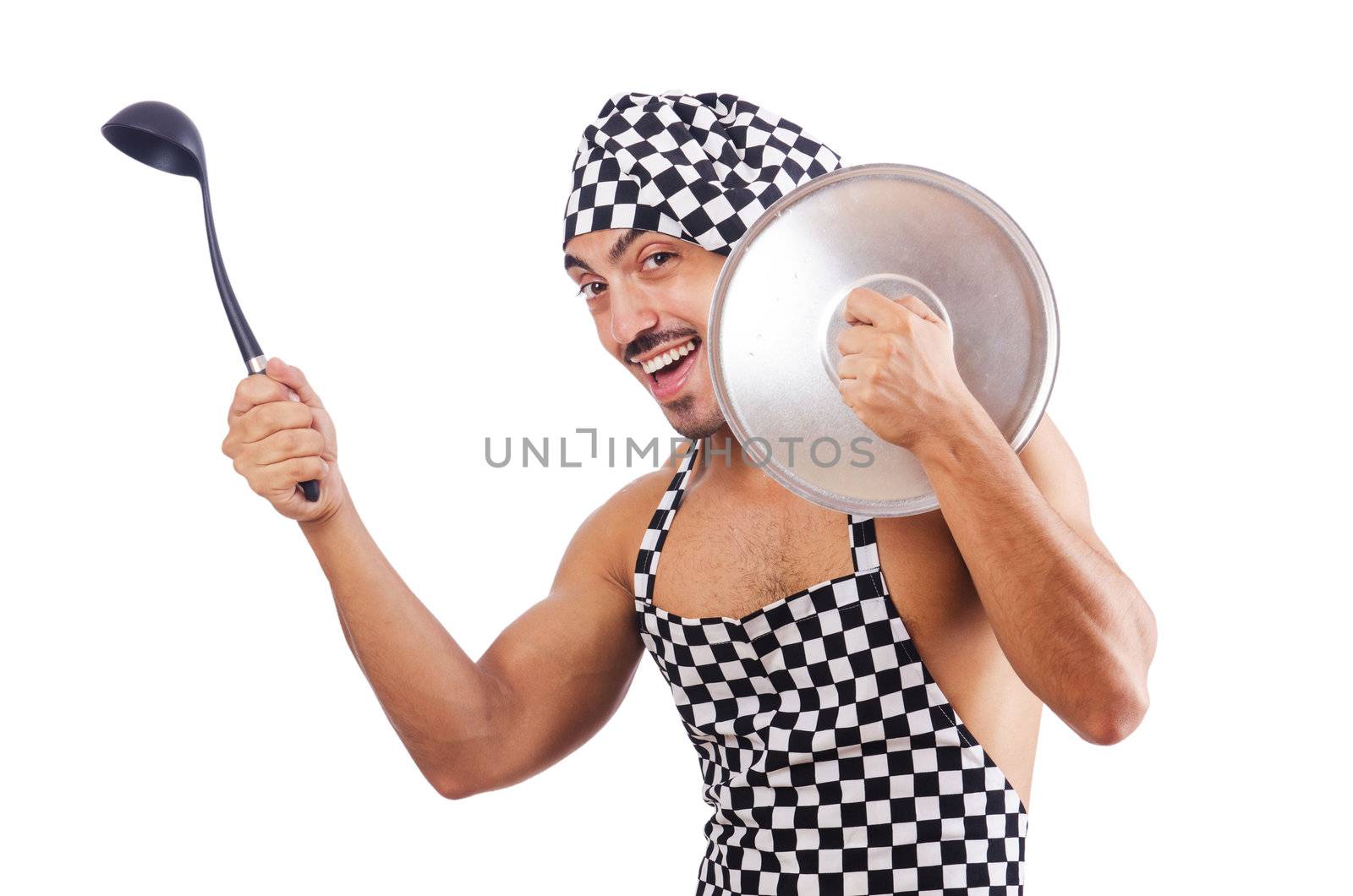 Sexy male cook isolated on the white