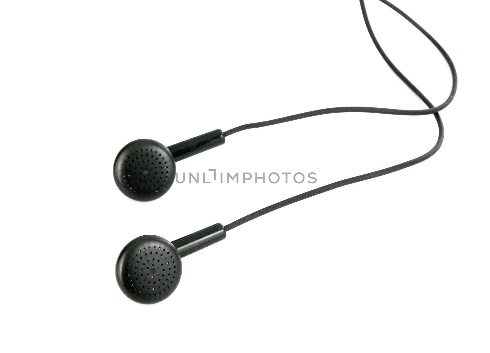 Modern portable audio earphones, isolated on a white background