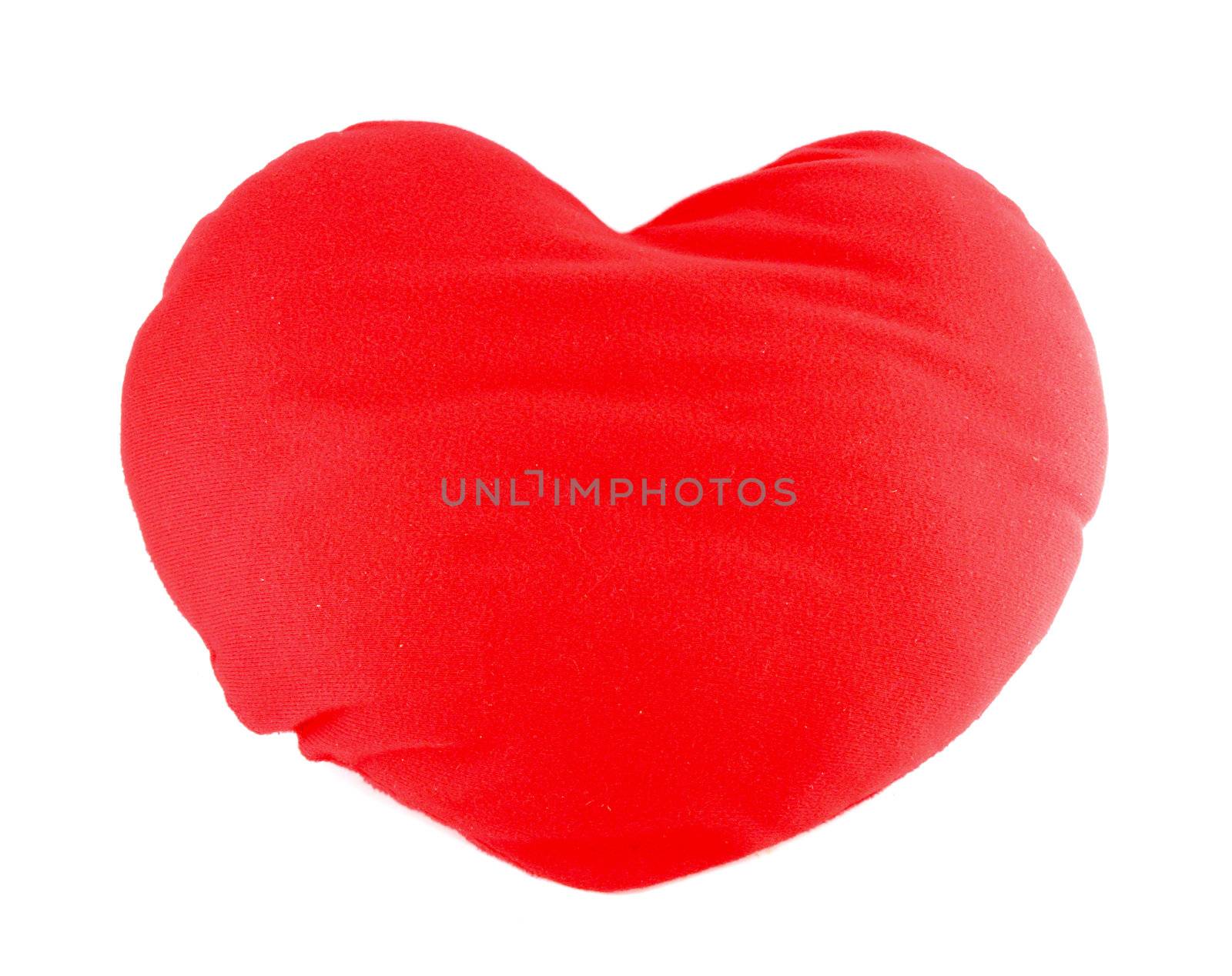 Soft red heart pillow on white background by geargodz