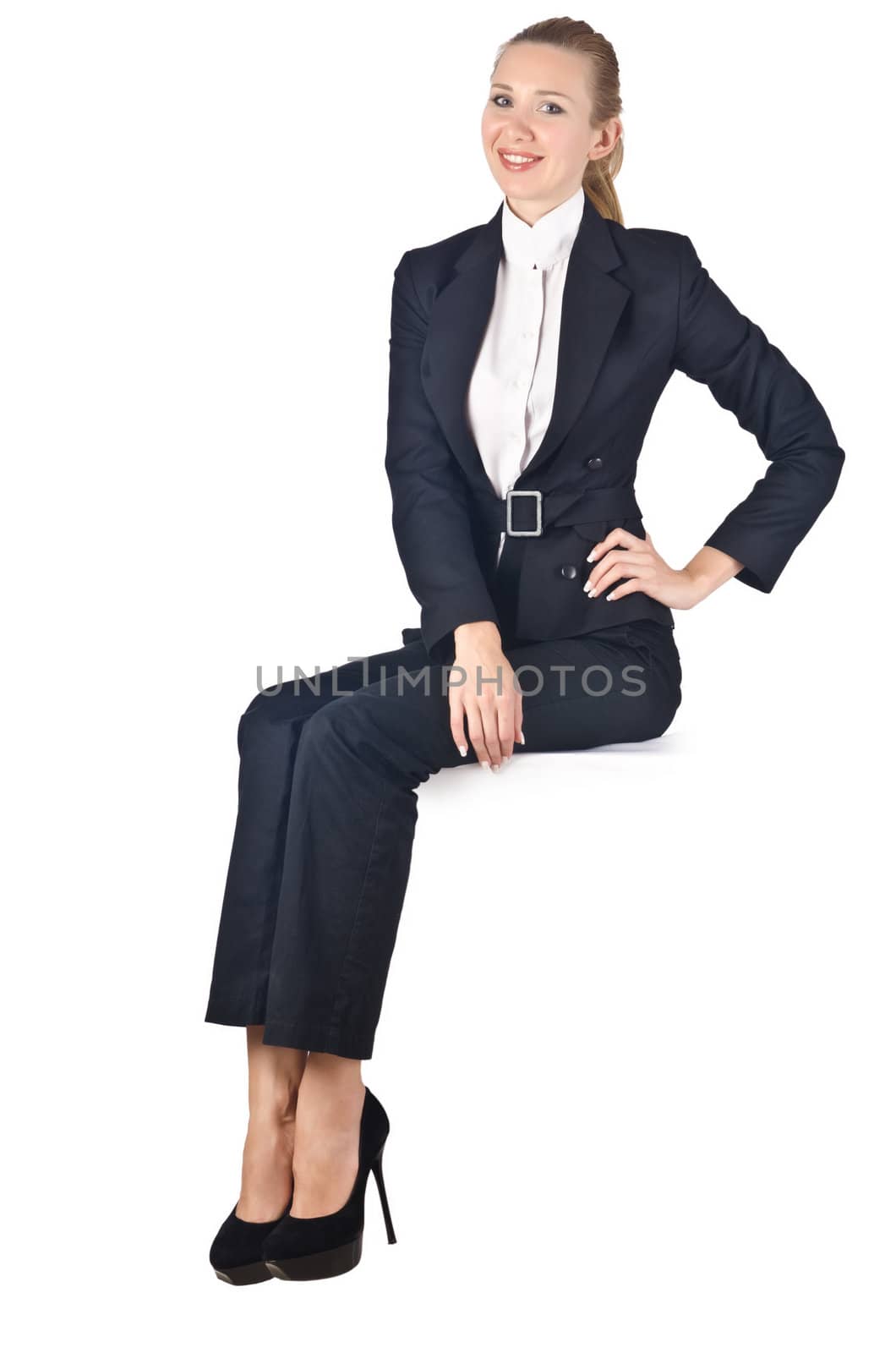 Woman businesswoman sitting on virtual wall by Elnur