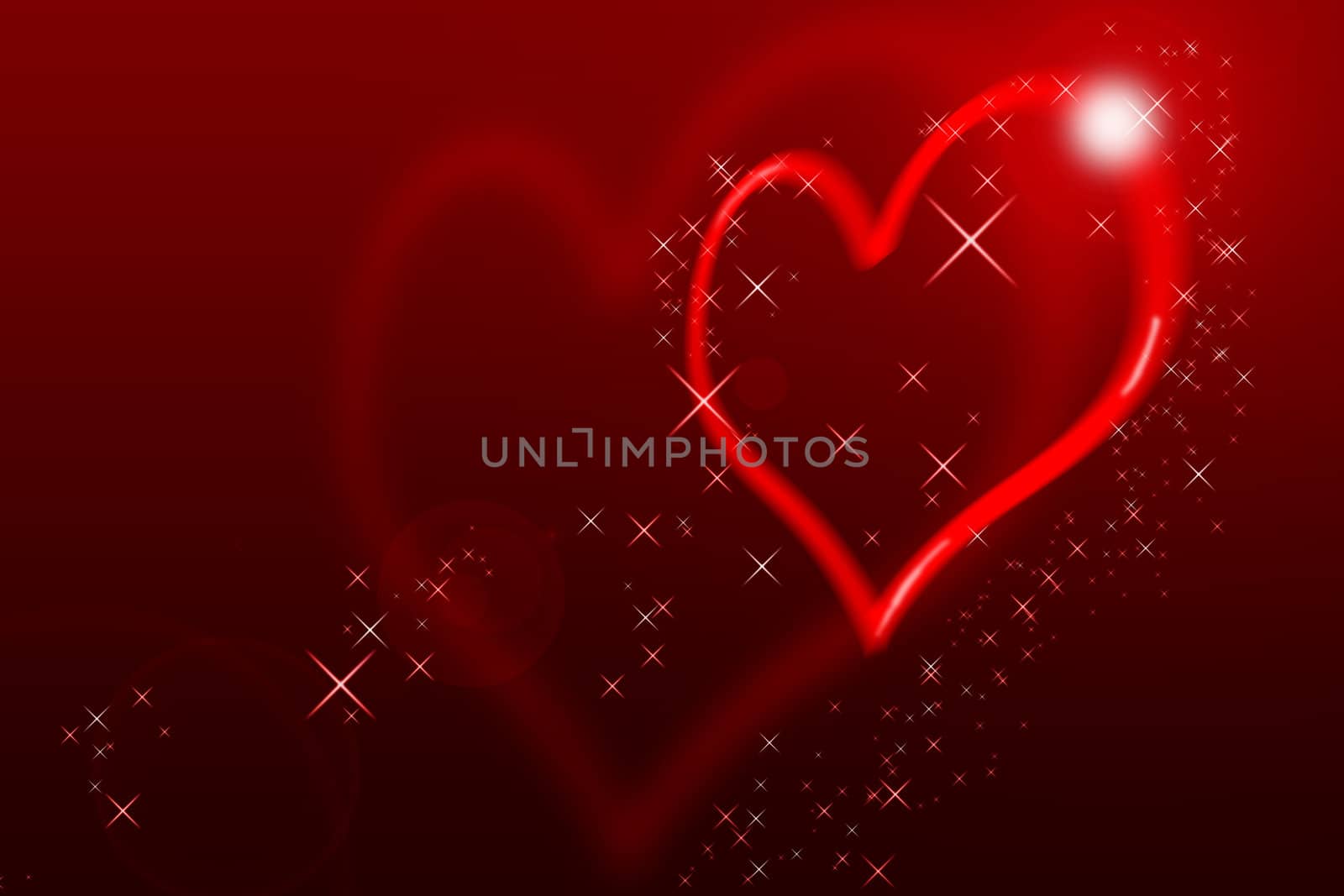 Valentin`s Day Card With blurred Hearts all in red with lens flares