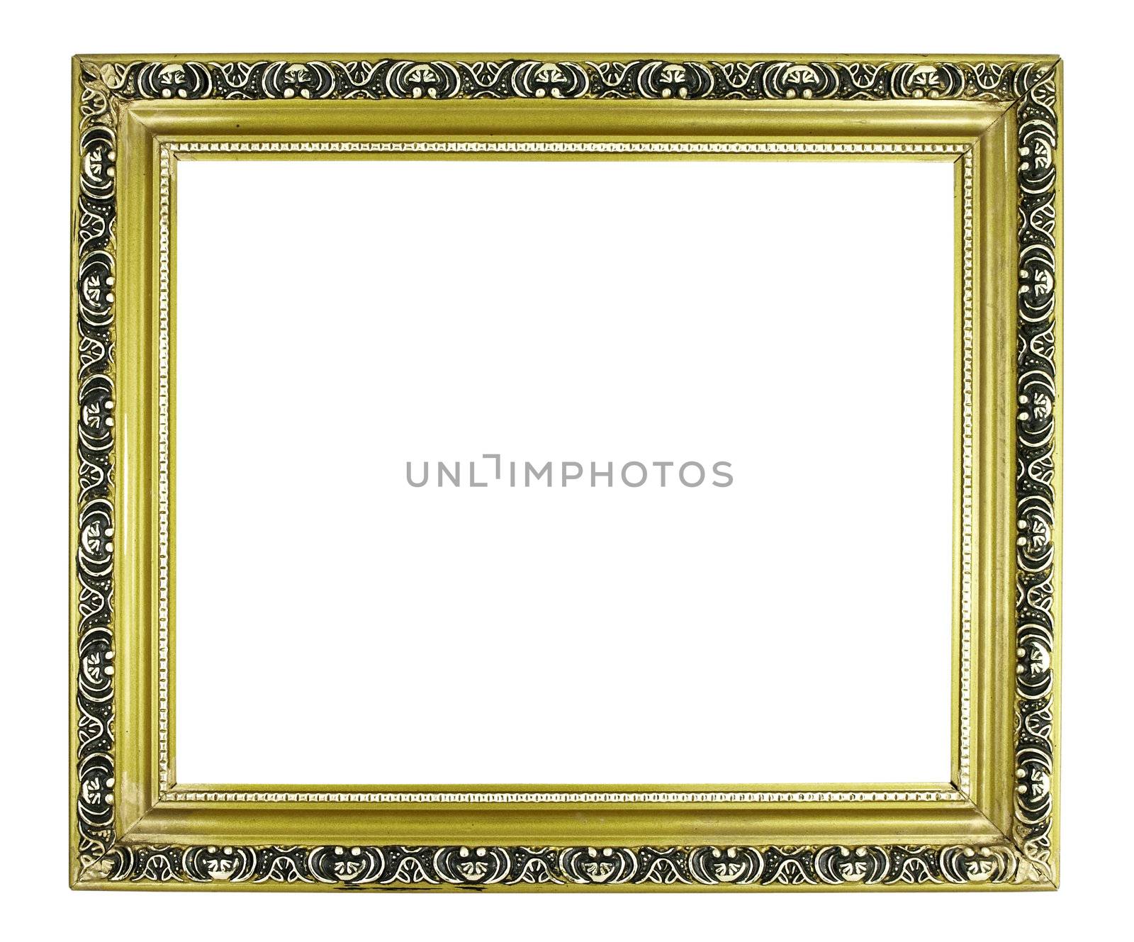 old golden picture frame on white background