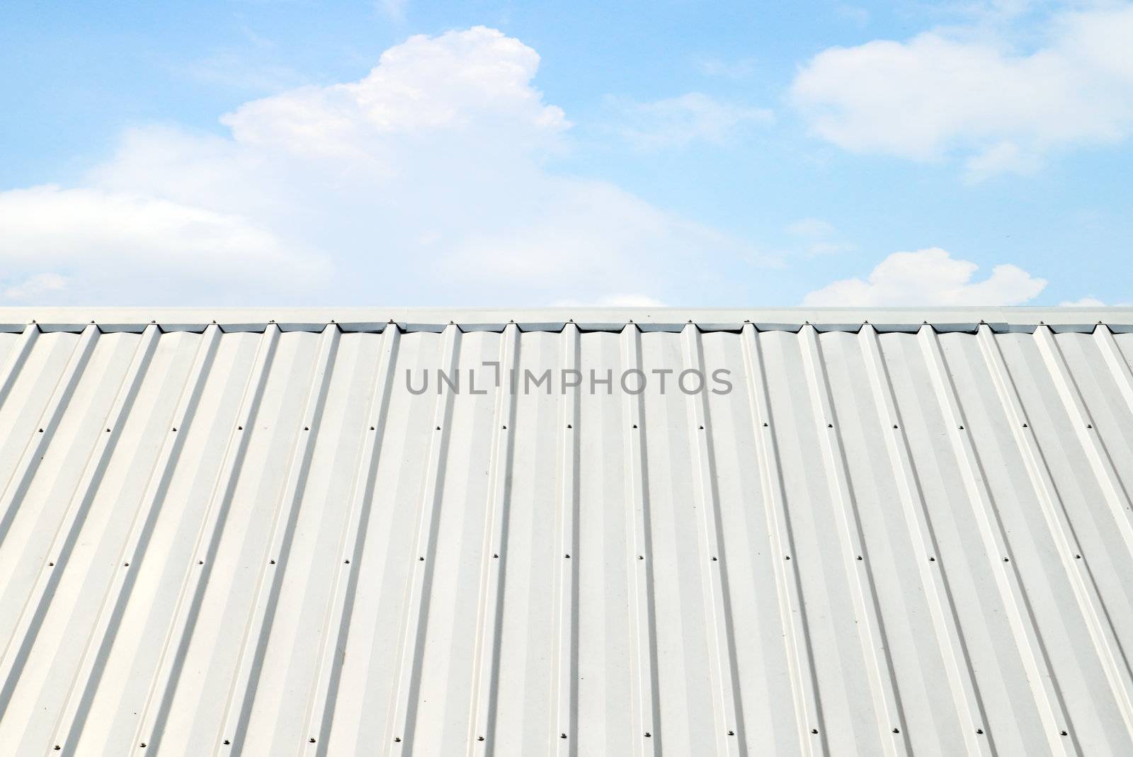 corrugated aluminum roof with blue sky