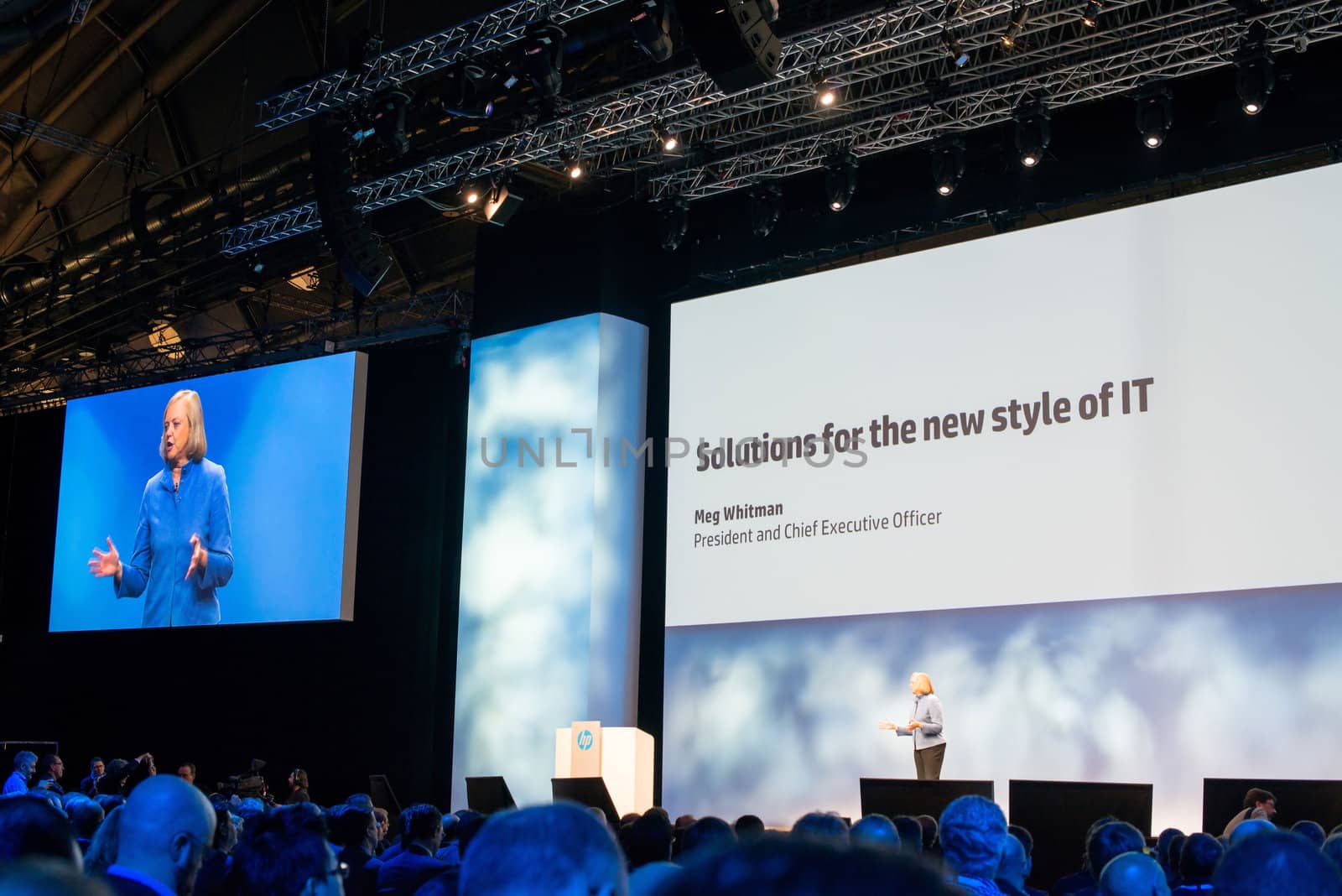 FRANKFURT – DECEMBER 4, 2012: HP president and CEO Meg Whitman delivers a keynote at HP Discover 2012 conference on December 4, 2012 in Frankfurt, Germany.
