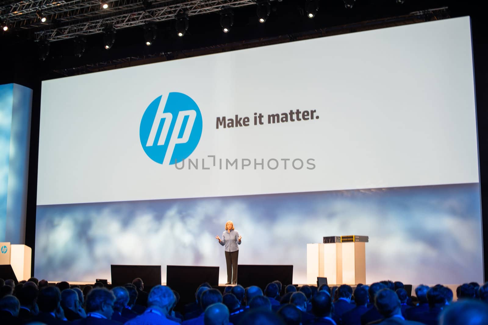 FRANKFURT – DECEMBER 4, 2012: HP president and CEO Meg Whitman delivers a keynote at HP Discover 2012 conference on December 4, 2012 in Frankfurt, Germany.