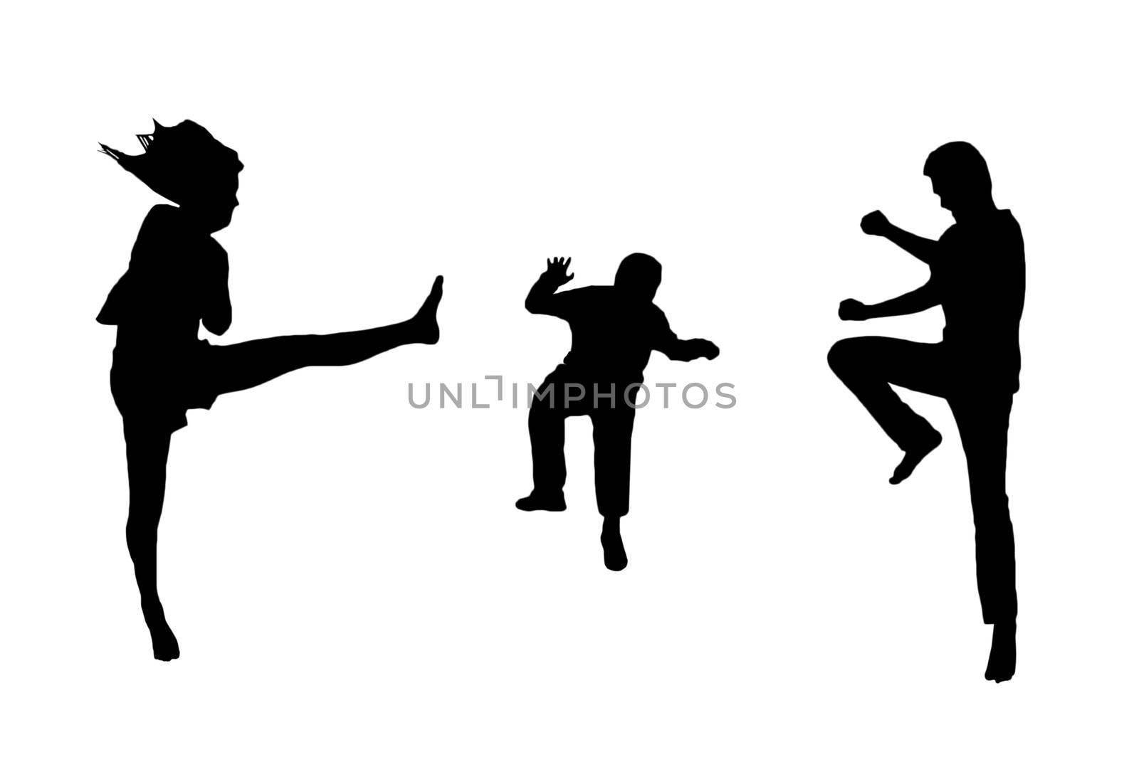 Silhouette of jumping on white background