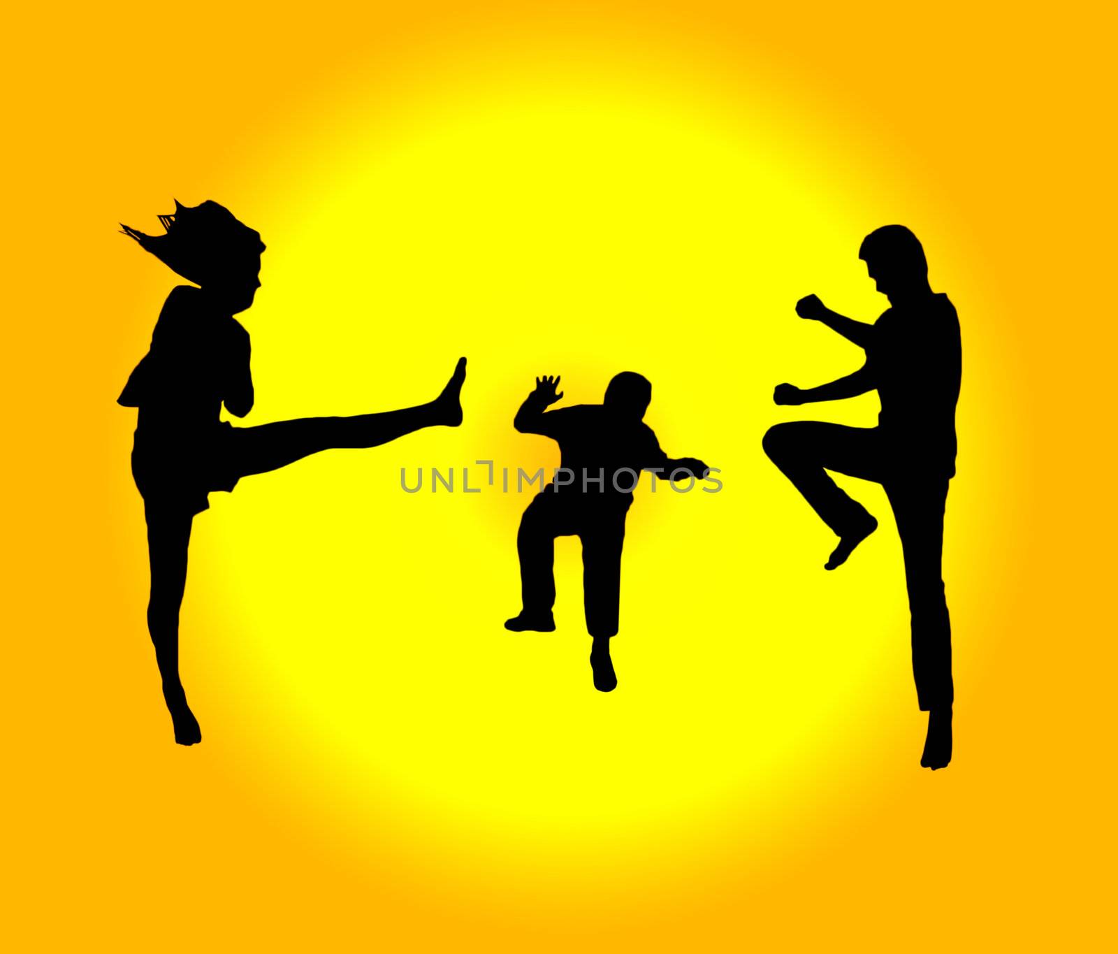 Silhouette of jumping on background by geargodz