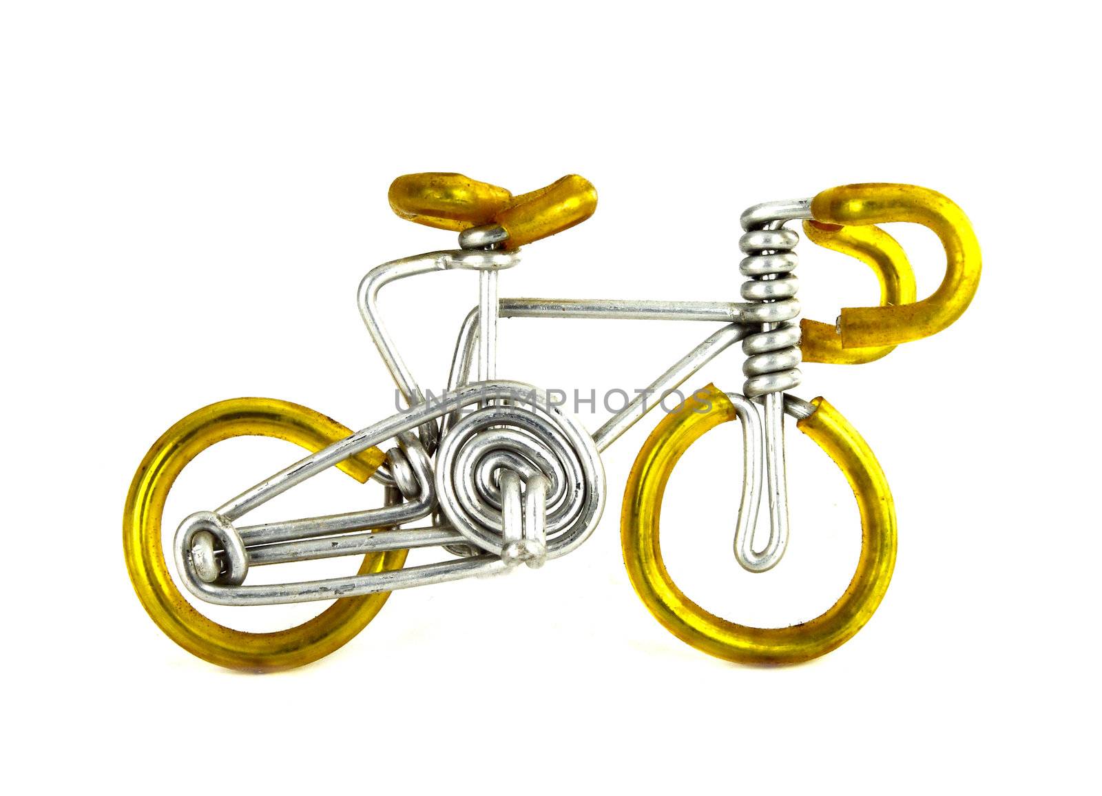 craft bicycle on white background (made from wire)