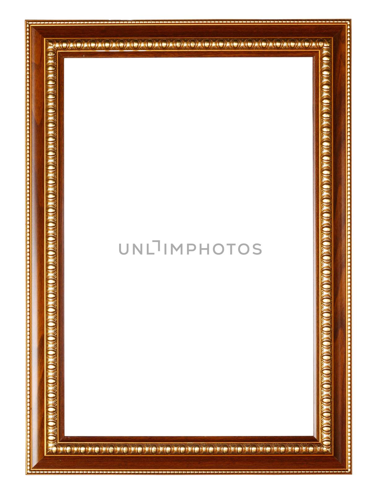 Gold and wood frame on white background