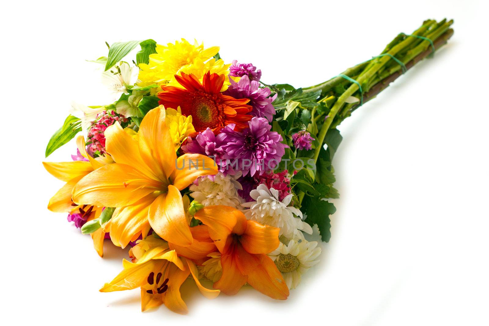 beautiful bouquet of bright flowers  isolated on white