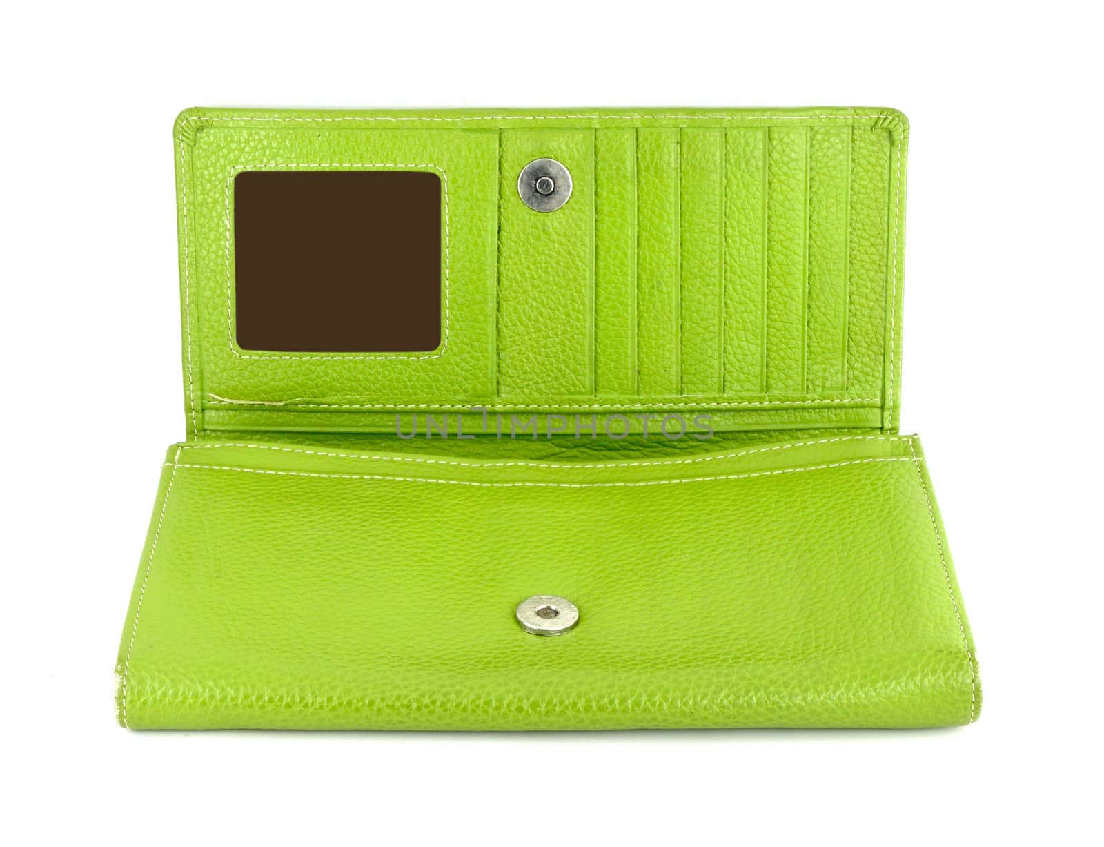 green purse on a white background